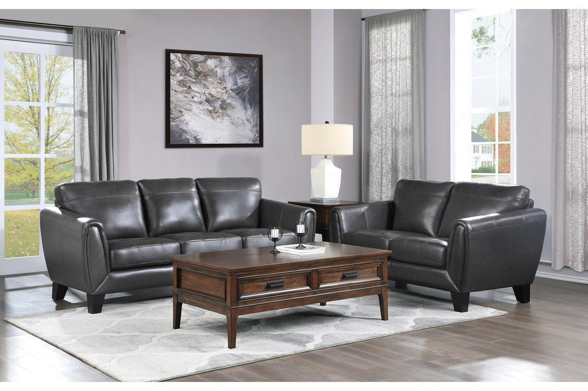 Spivey Dark Dray Leather Living Room Set - Image 1