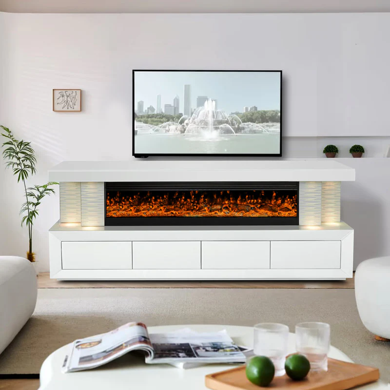 A97 White TV Stand Fireplace - Image 1