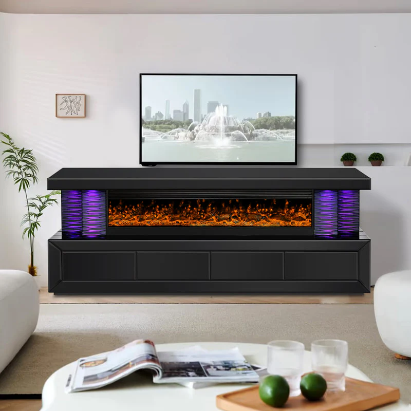 A98 Black TV Stand Fireplace - Image 1