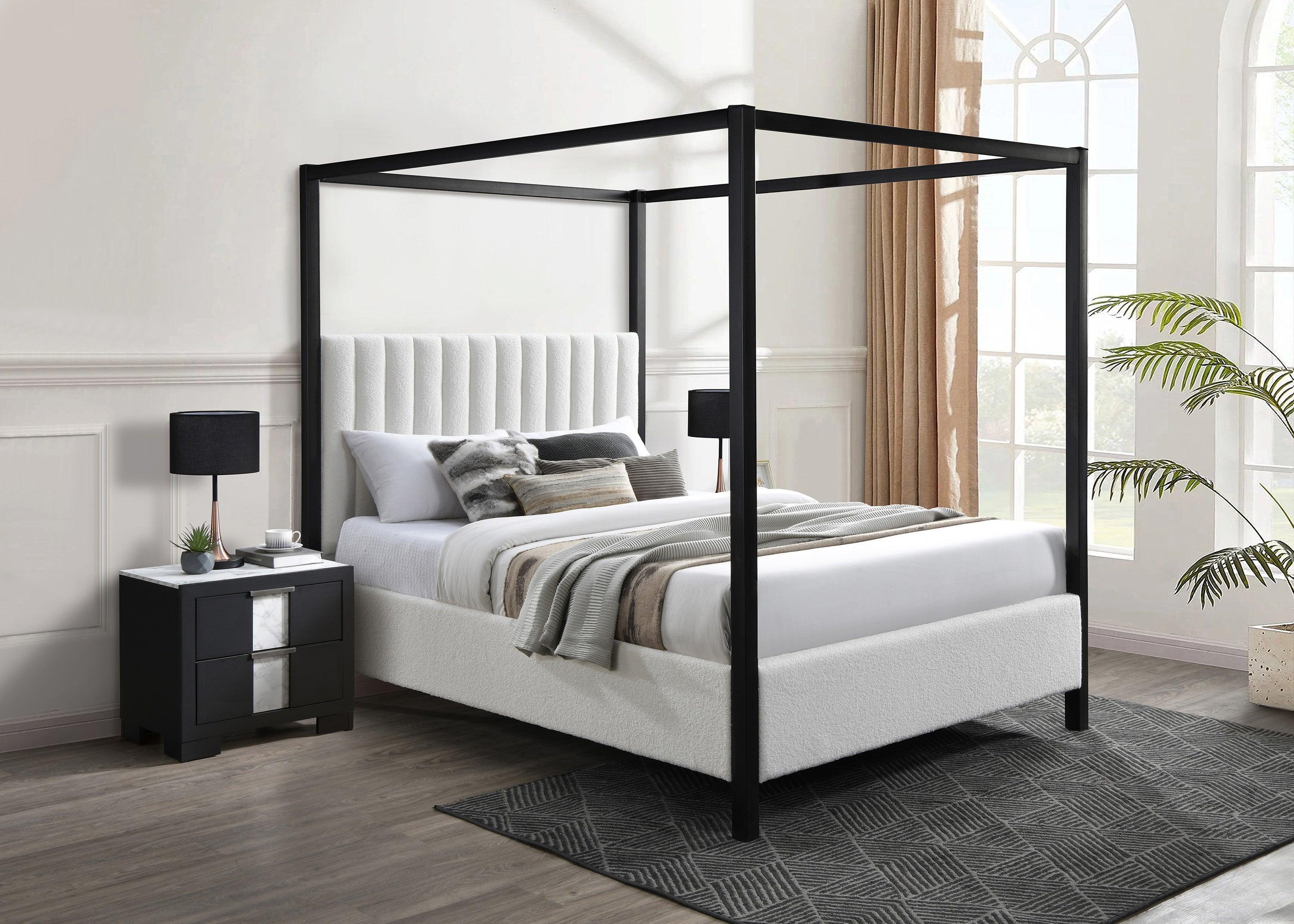 Adalyn White Velvet Upholstered Canopy Panel Queen Bed - Image 2
