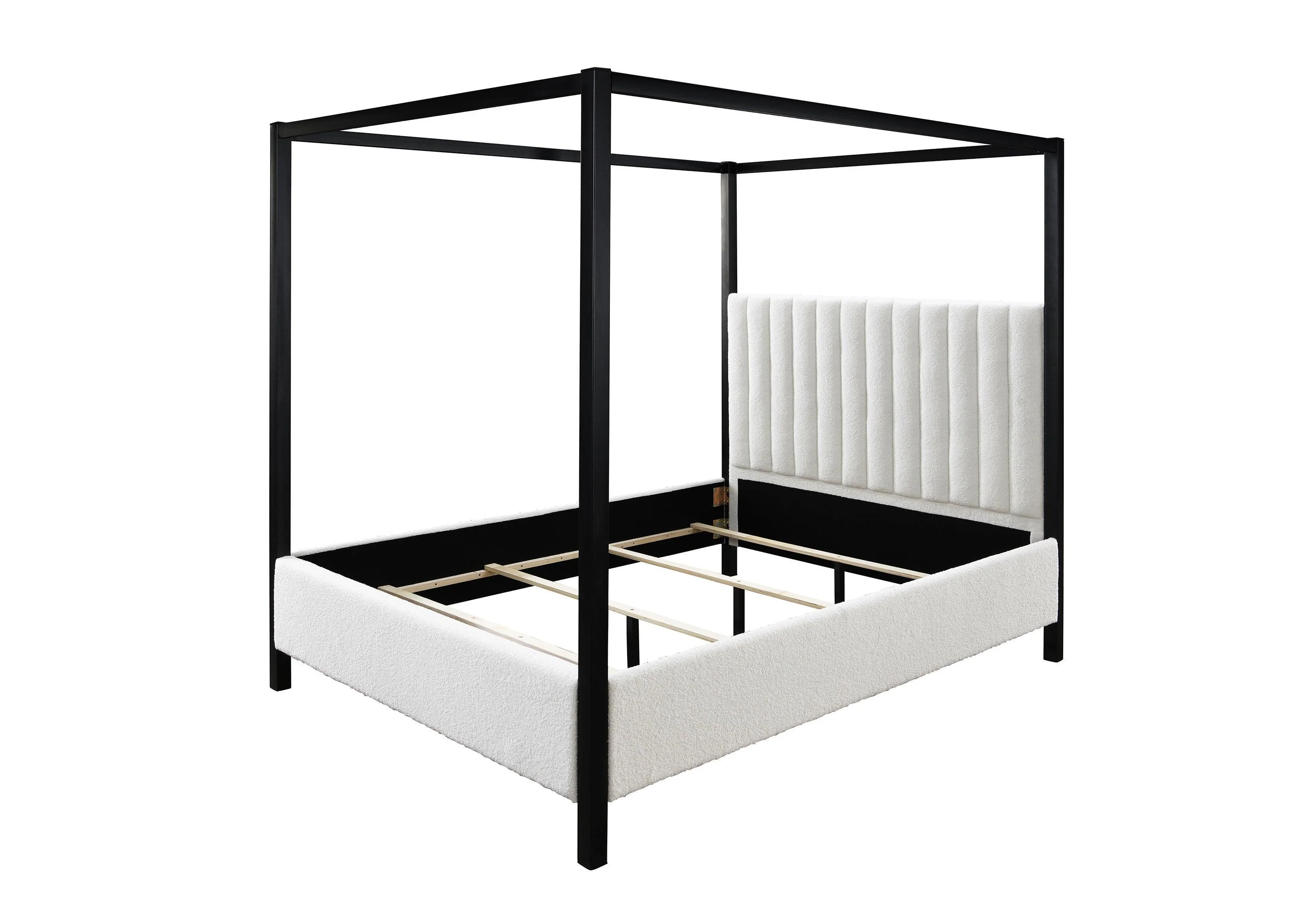 Adalyn White Velvet Upholstered Canopy Panel Queen Bed - Image 3
