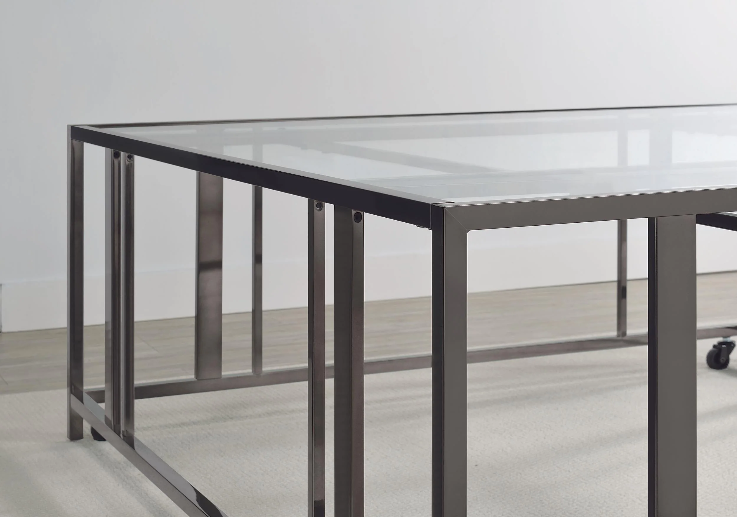 Adri Square Glass Top Coffee Table With Casters Black Nickel - Image 2