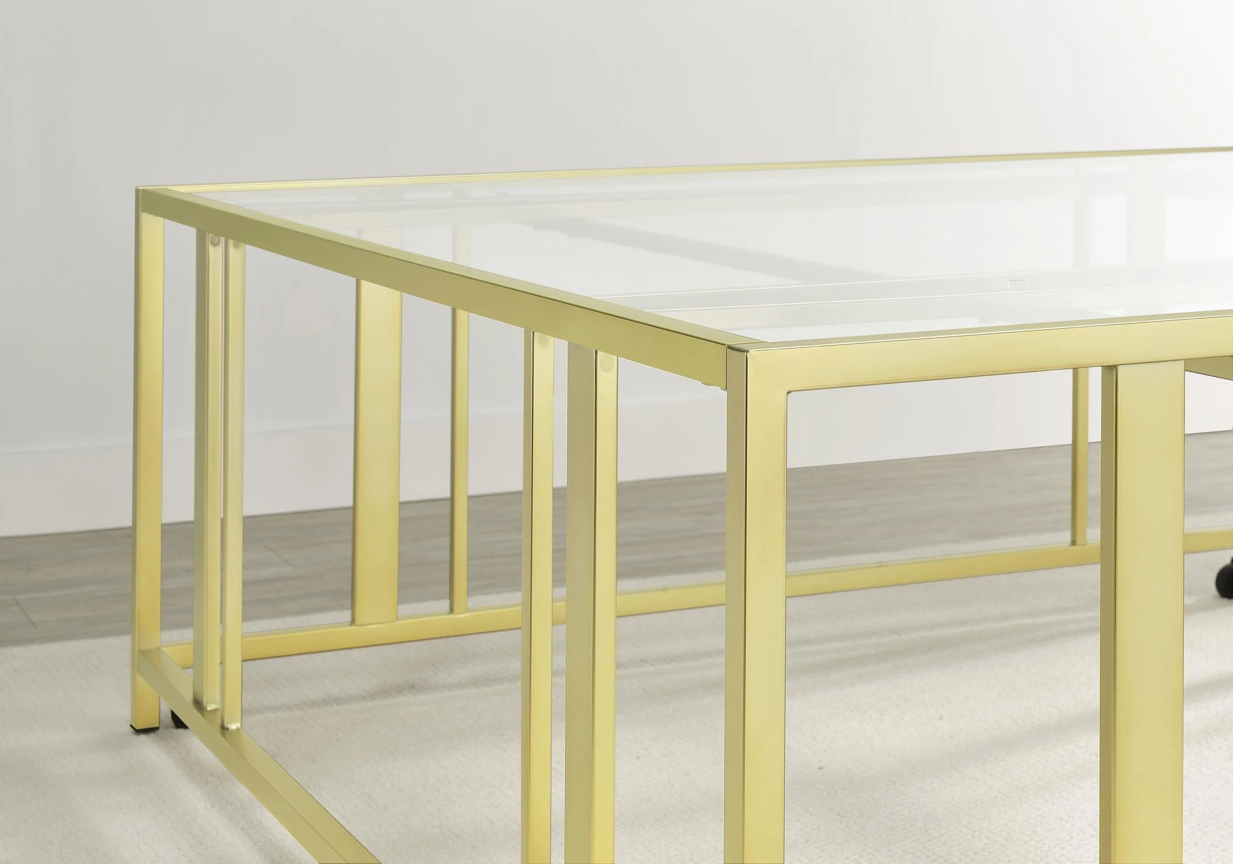 Adri Square Glass Top Coffee Table With Casters Matte Brass - Image 2