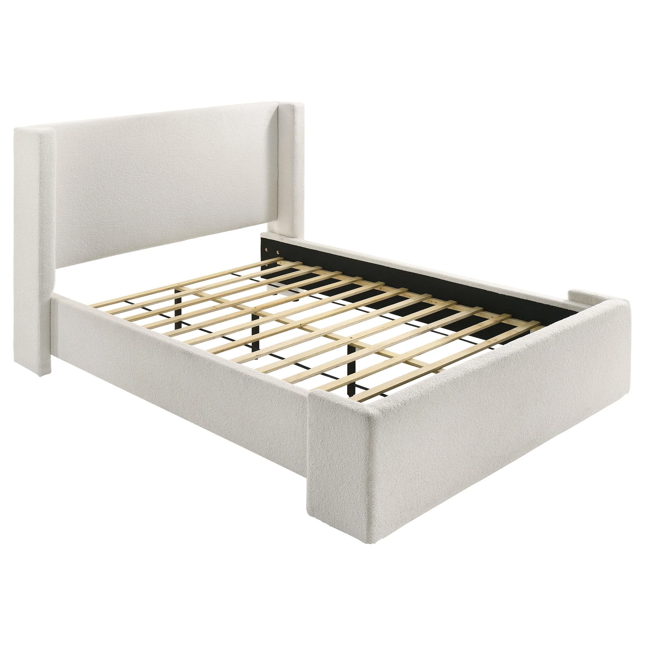 Alamosa Boucle Upholstered King Wingback Platform Bed White - Image 3