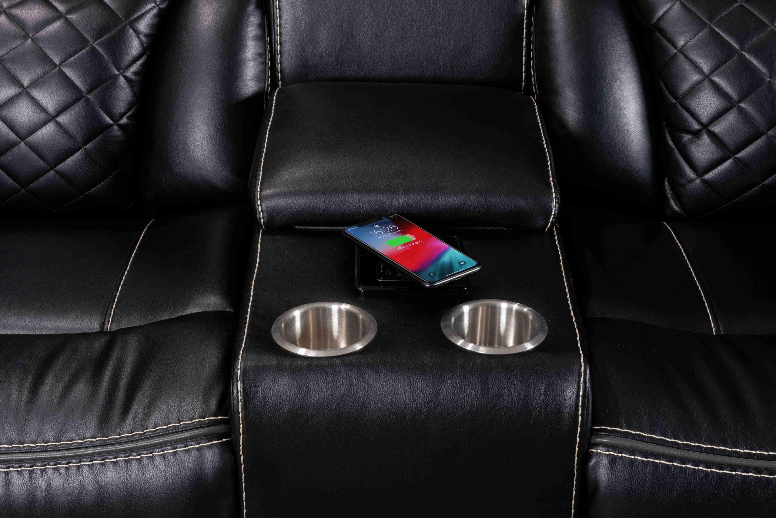 Alexa Black Faux Leather Gel 3-Piece Power Reclining Set - Image 3