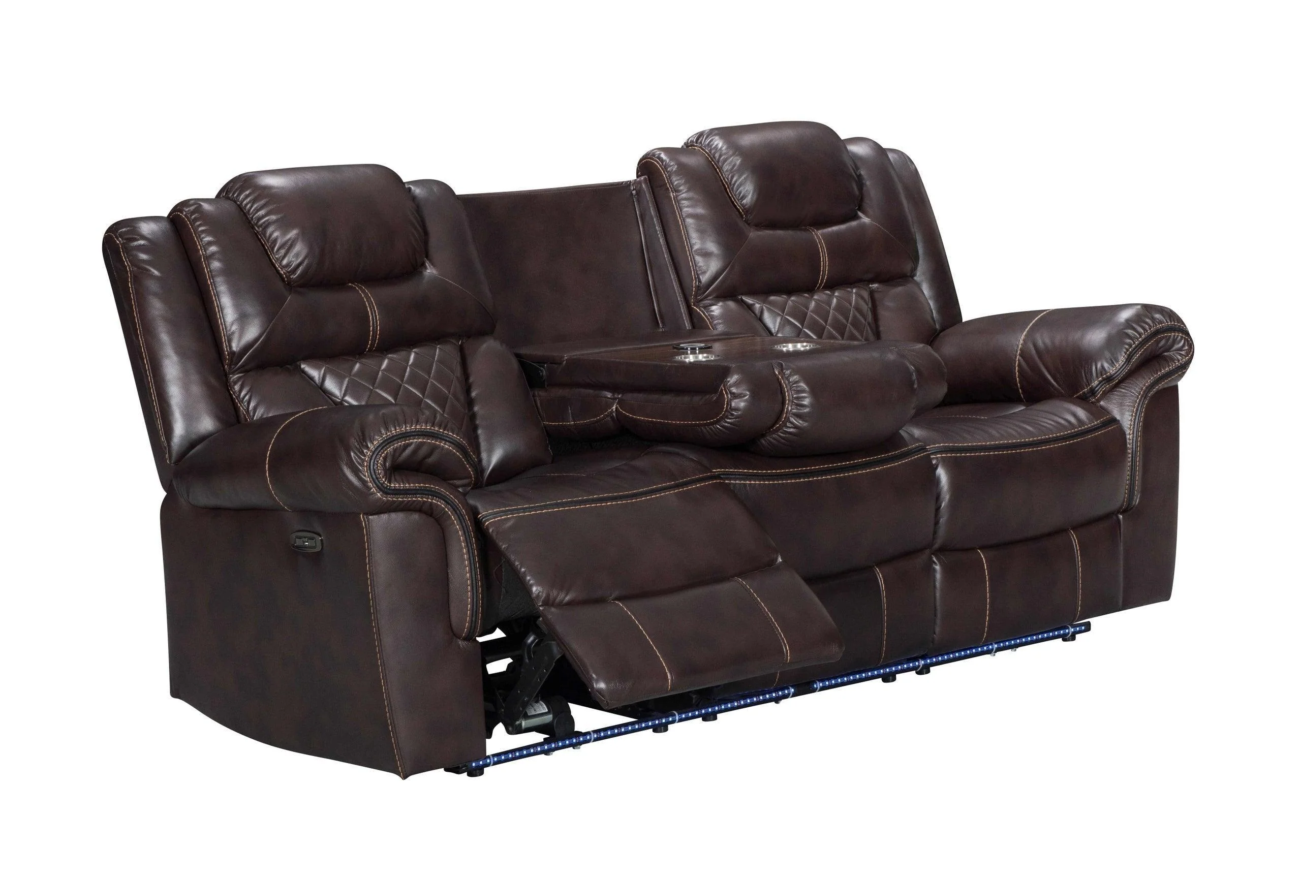 Alexa Brown Faux Leather Gel 3-Piece Power Living Room Set - Image 2