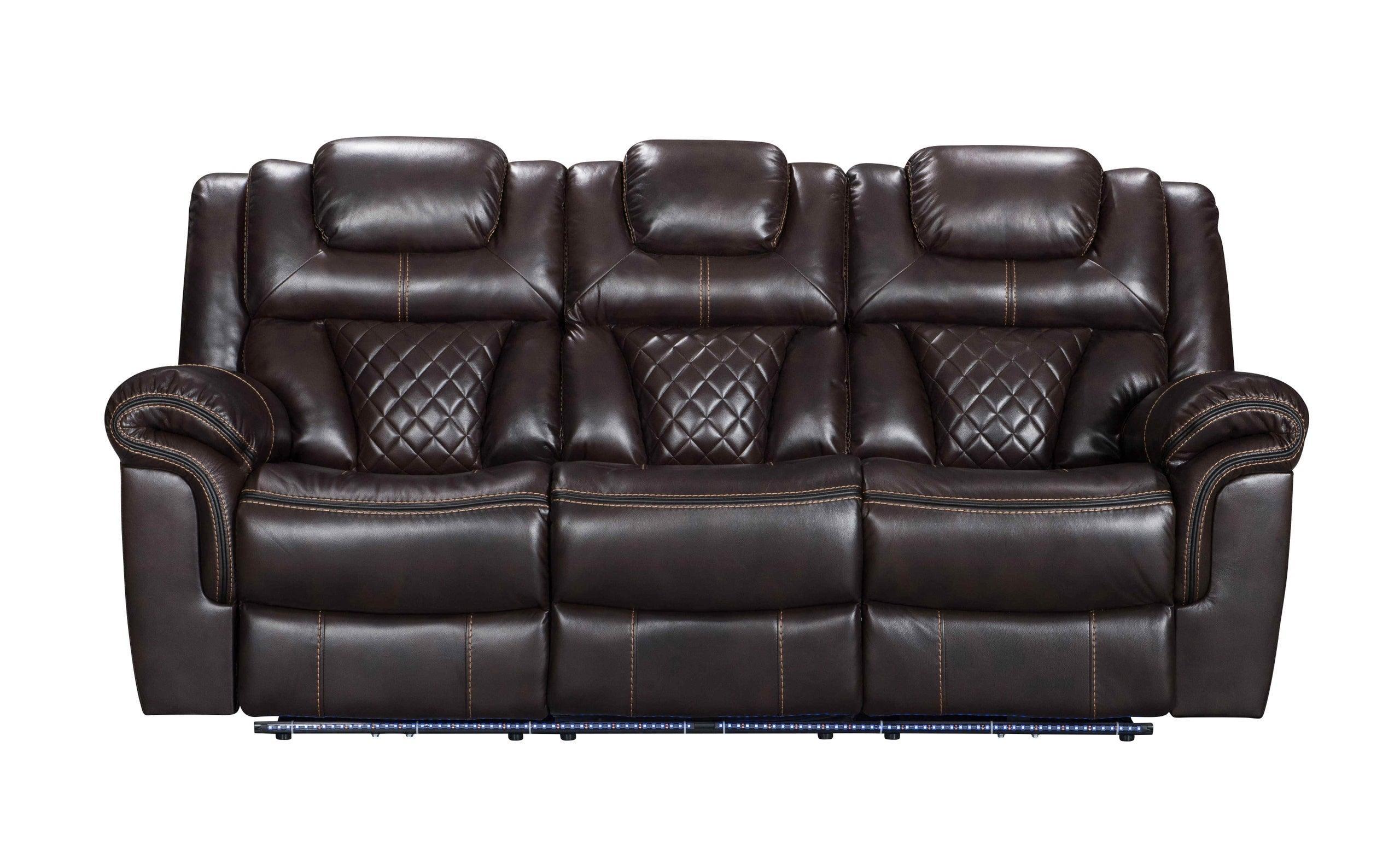 Alexa Brown Faux Leather Gel 3-Piece Power Living Room Set - Image 3