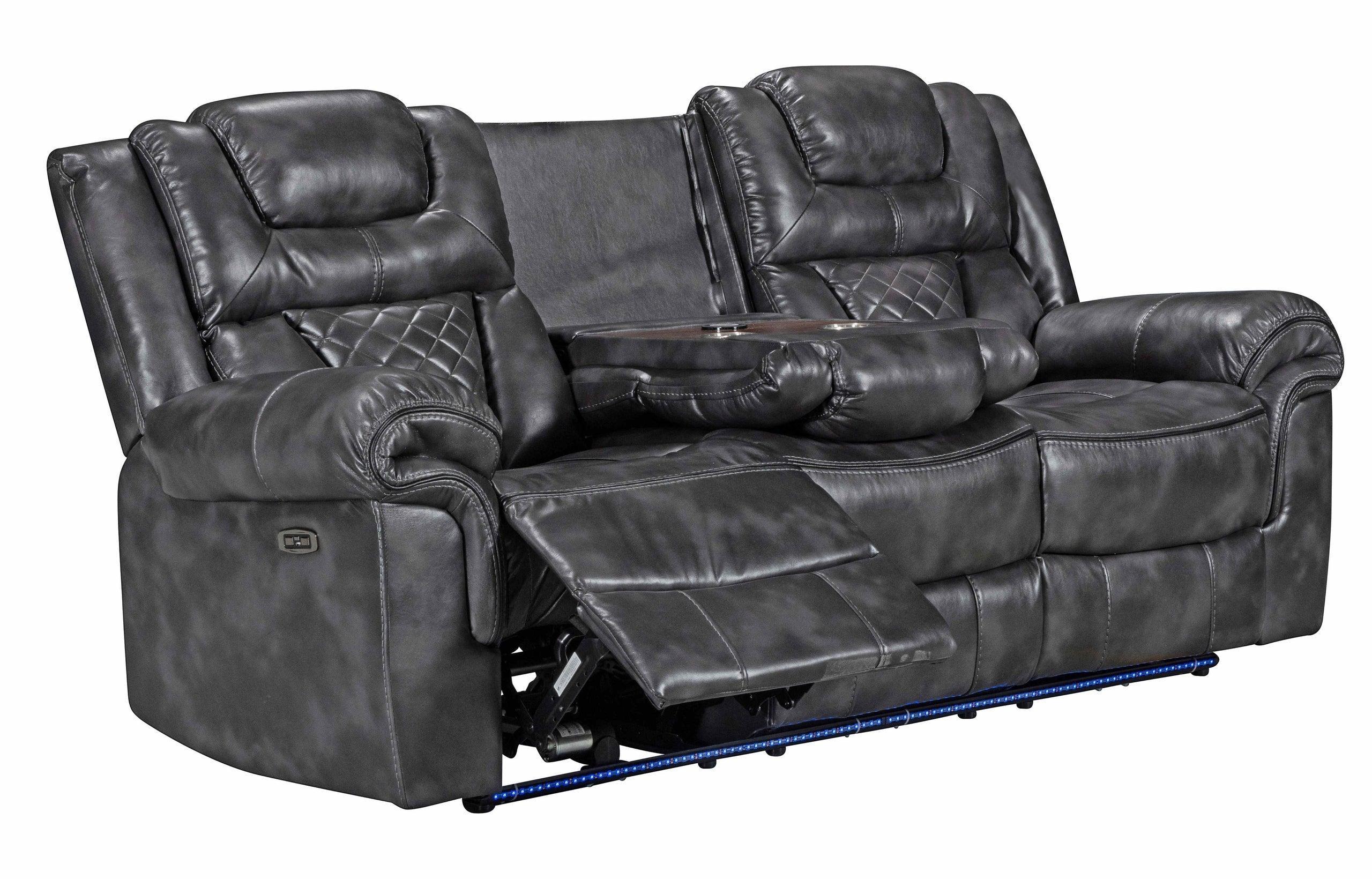 Alexa Gray Faux Leather Gel 3-Piece Power Living Room - Image 2