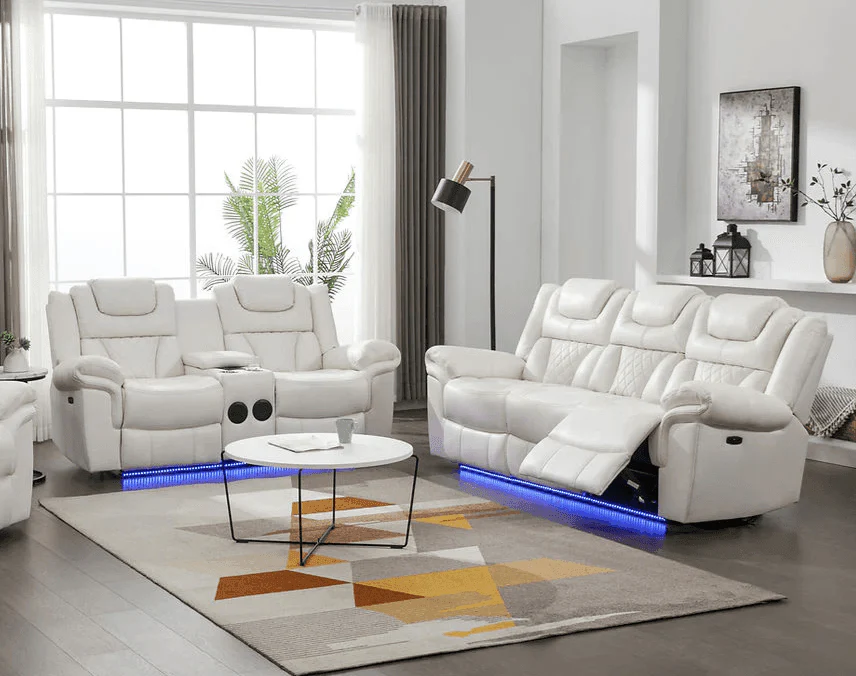 Alexa White Faux Leather LED 3-Piece Power Reclining Set - Image 1