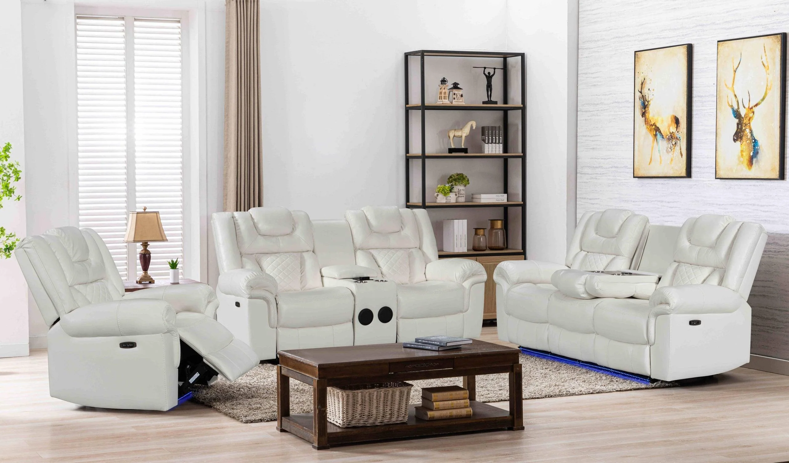 Alexa White Faux Leather LED 3-Piece Power Reclining Set - Image 2