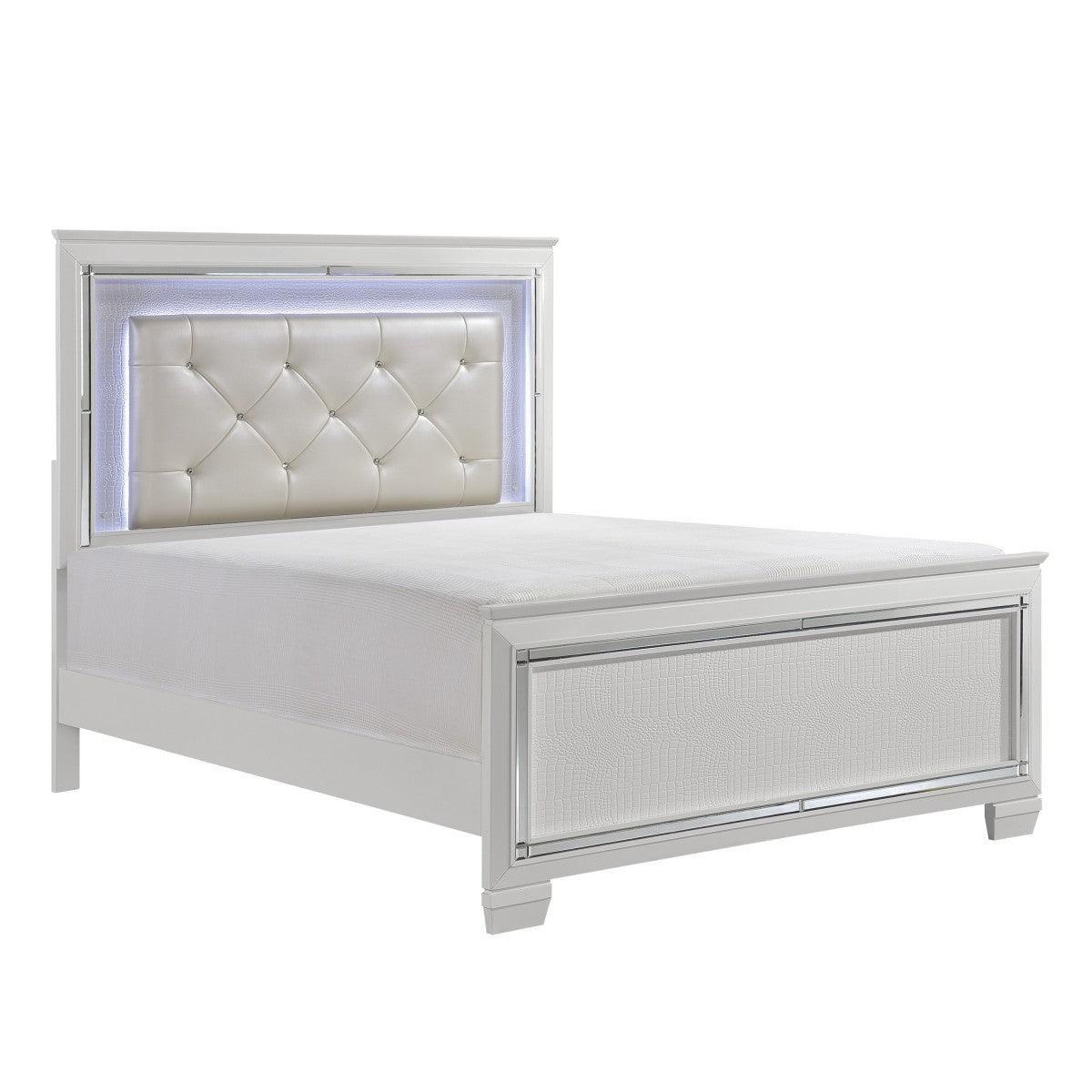 Allura White Faux Faux Leather Tufted LED Panel Queen Bed - Image 2