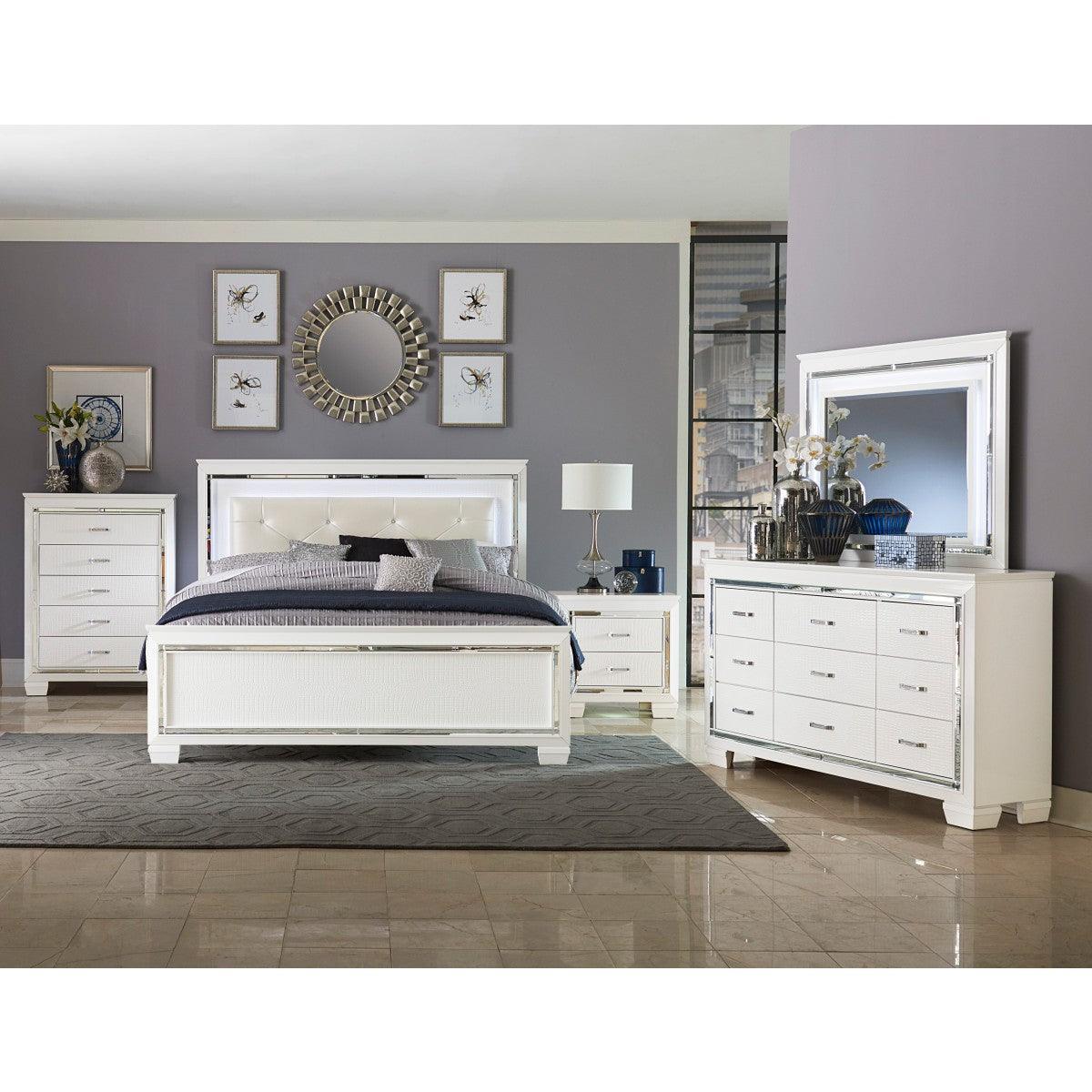 Allura White Faux Faux Leather Tufted LED Panel Queen Bed - Image 3