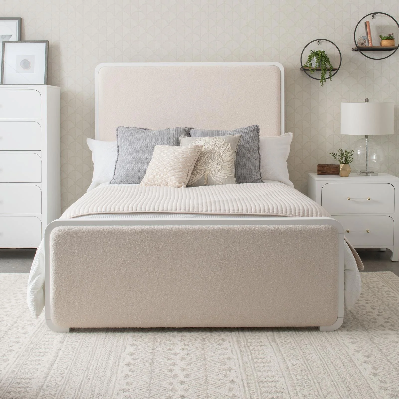 Anastasia Boucle Upholstered Queen Panel Bed Pearl White Beige