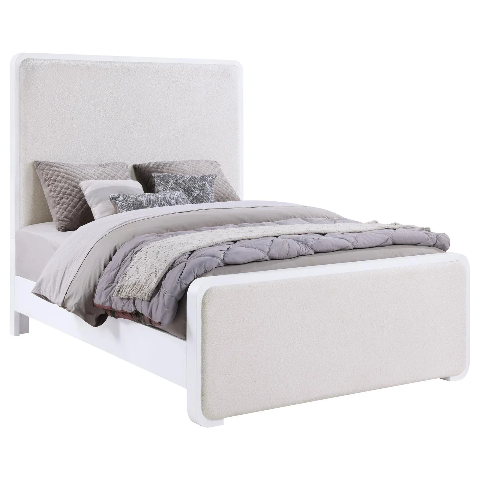 Anastasia Boucle Upholstered Queen Panel Bed Pearl White Beige - Image 2