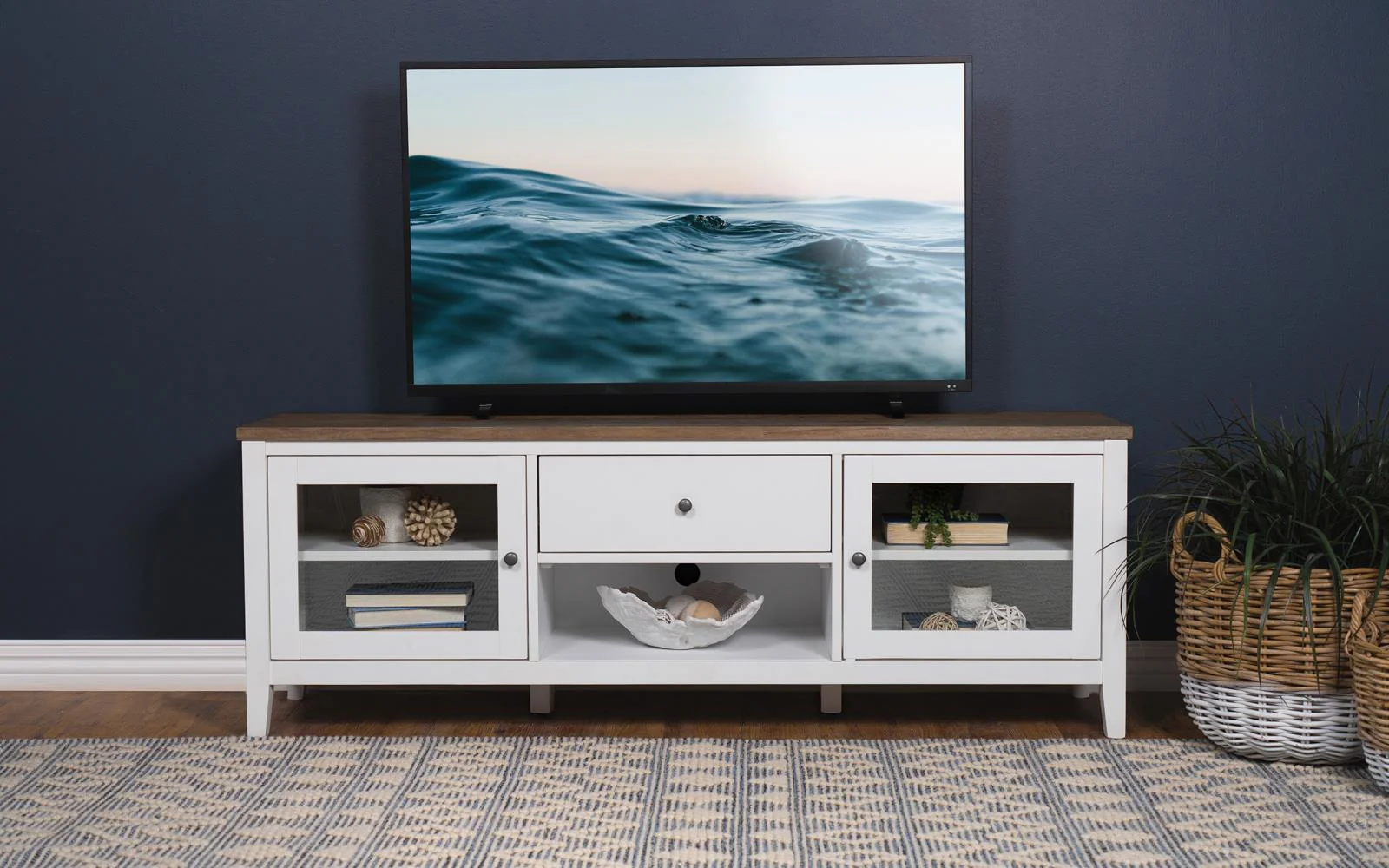 Angela 2 Door Wooden 67" TV Stand Brown White - Image 2