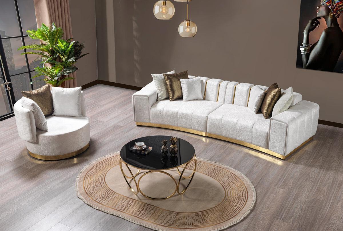 Anne Ivory Velvet Curved Sectional - Image 3