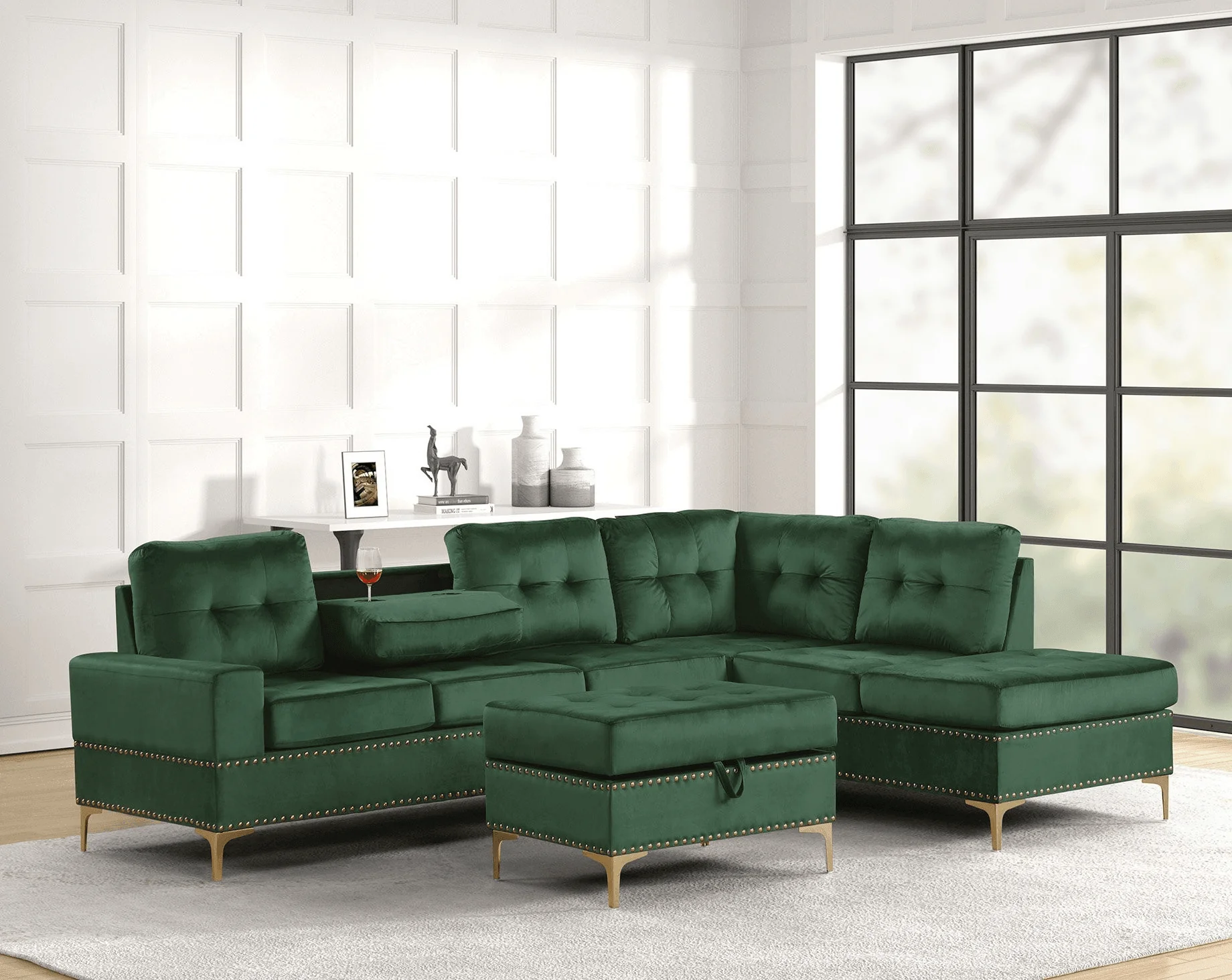 Anserra Green Reversible Sectional + Ottoman Set - Image 2