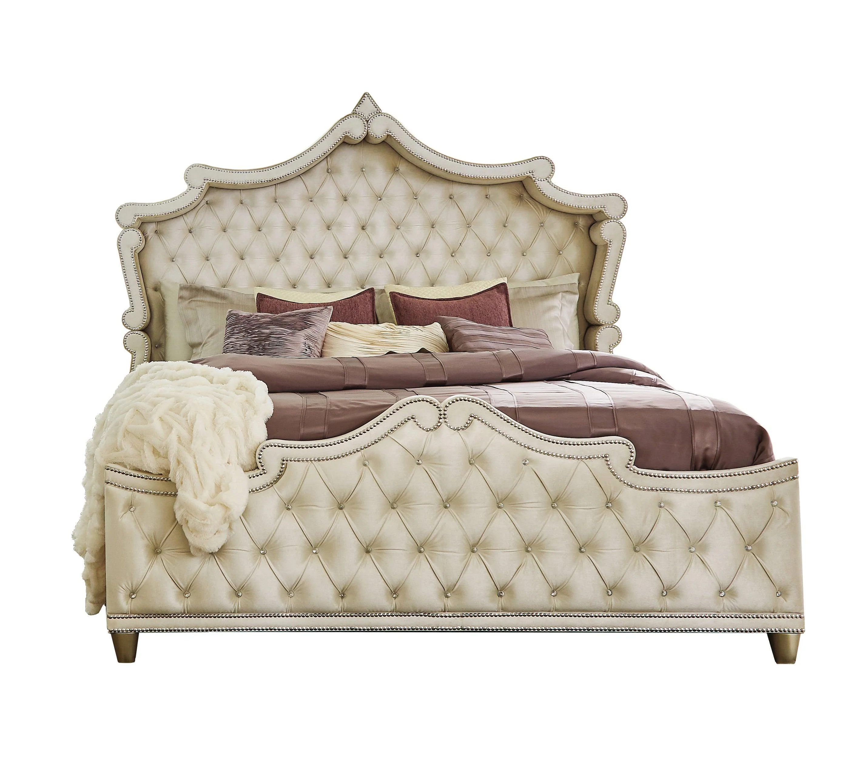 Antonella Ivory Camel Upholstered Tufted Panel Bedroom Set - Image 2