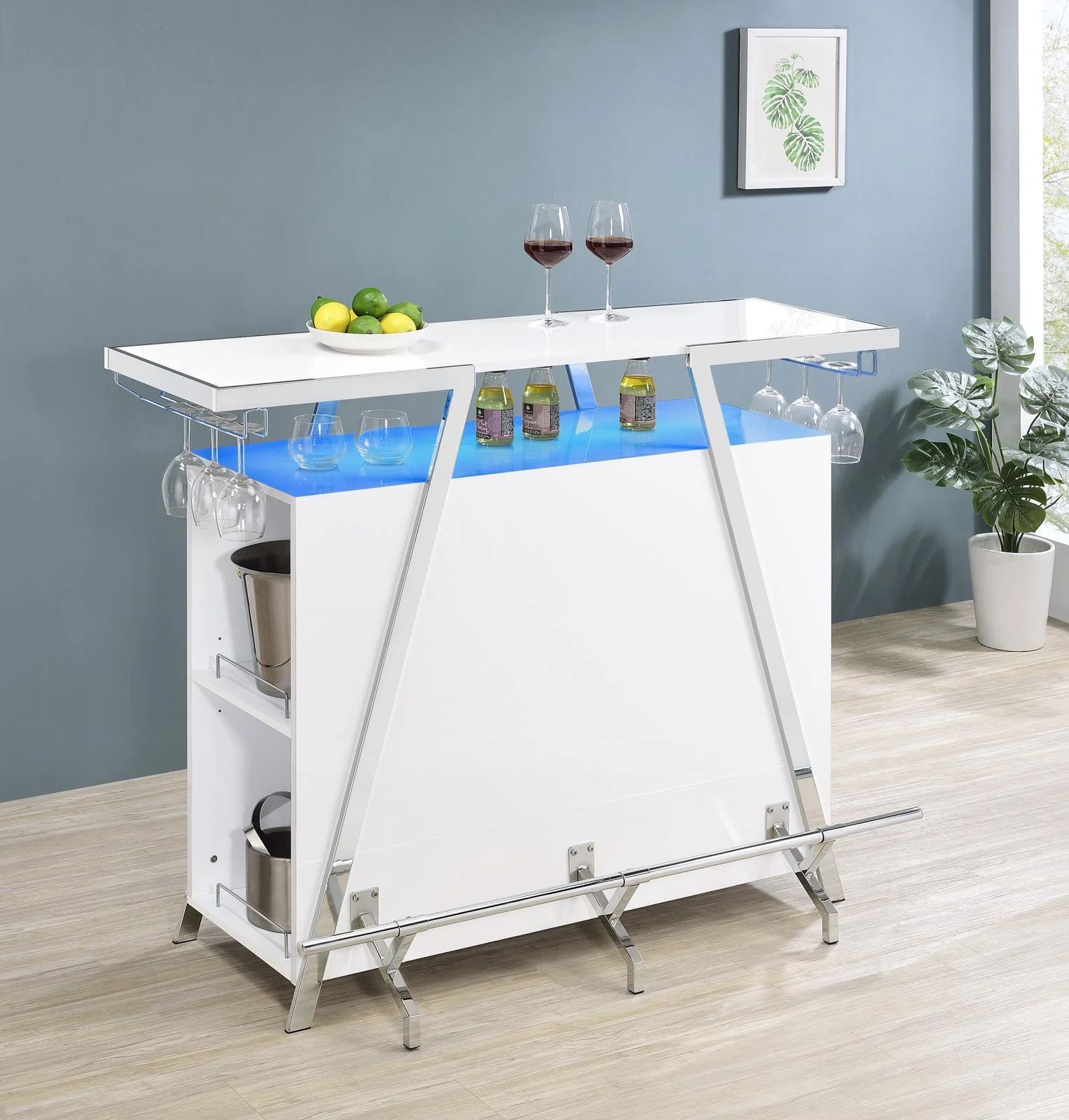 Araceli Home Bar Wine Cabinet White High Gloss Chrome - Image 2