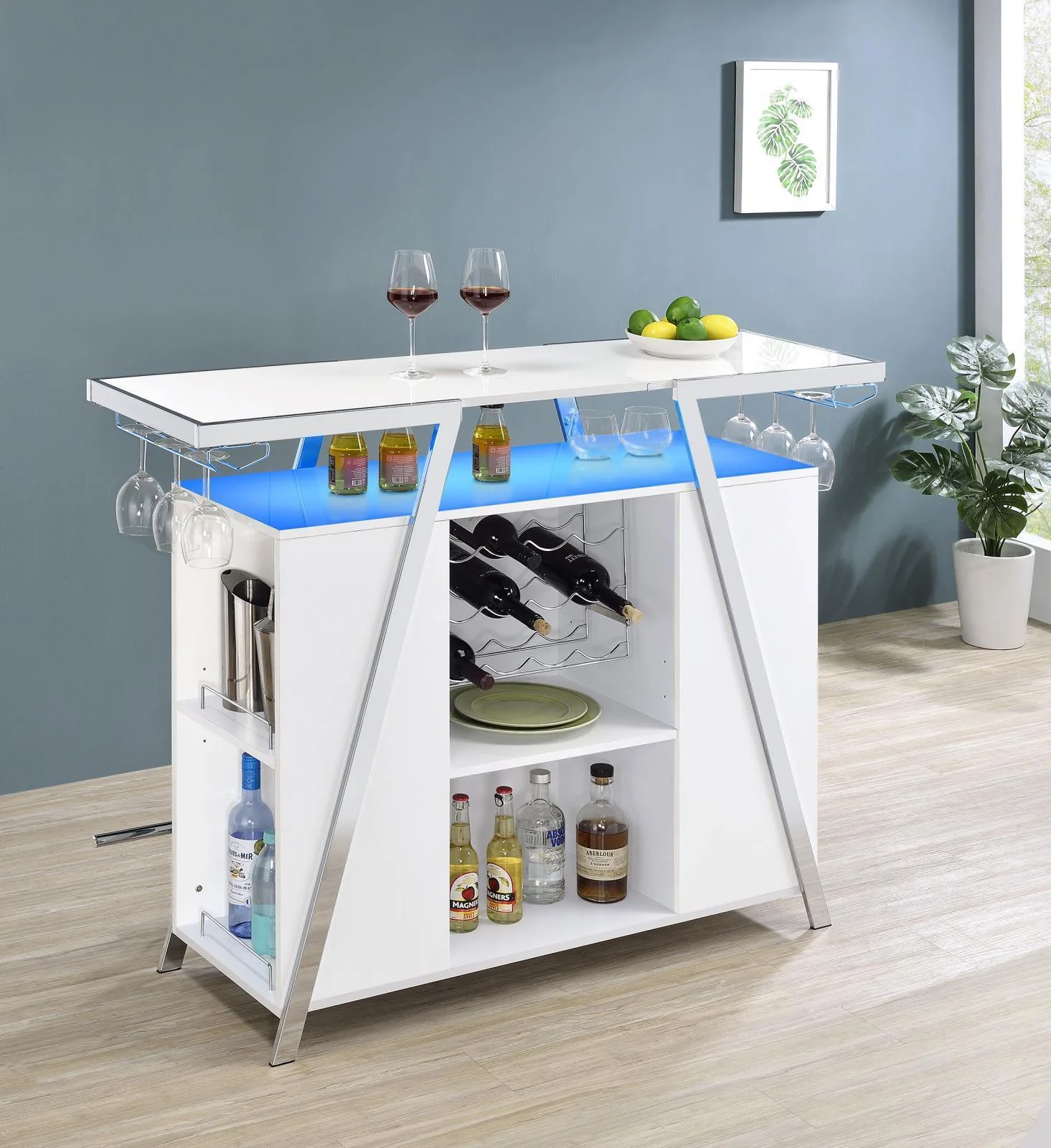 Araceli Home Bar Wine Cabinet White High Gloss Chrome - Image 3