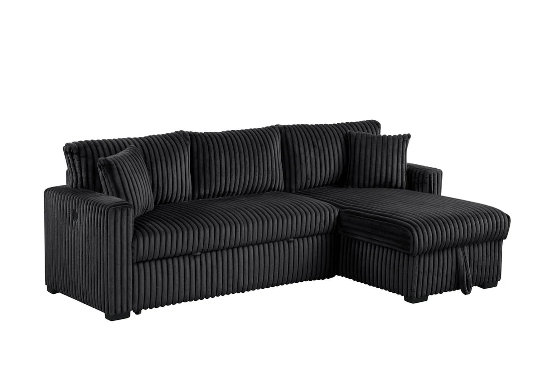 Aria Black Sectional With Pull-Out Bed & Storage Chaise - Image 1
