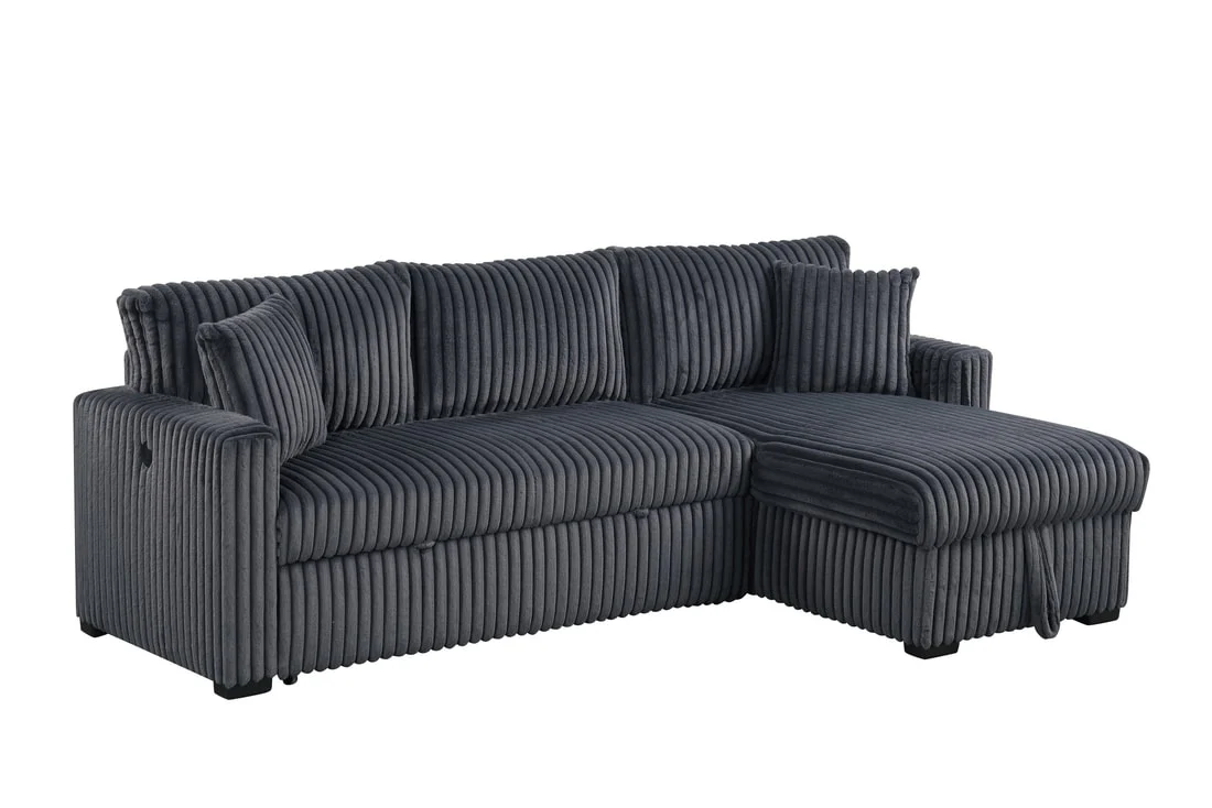 Aria Charcoal Sectional With Pull-Out Bed & Storage Chaise - Image 1