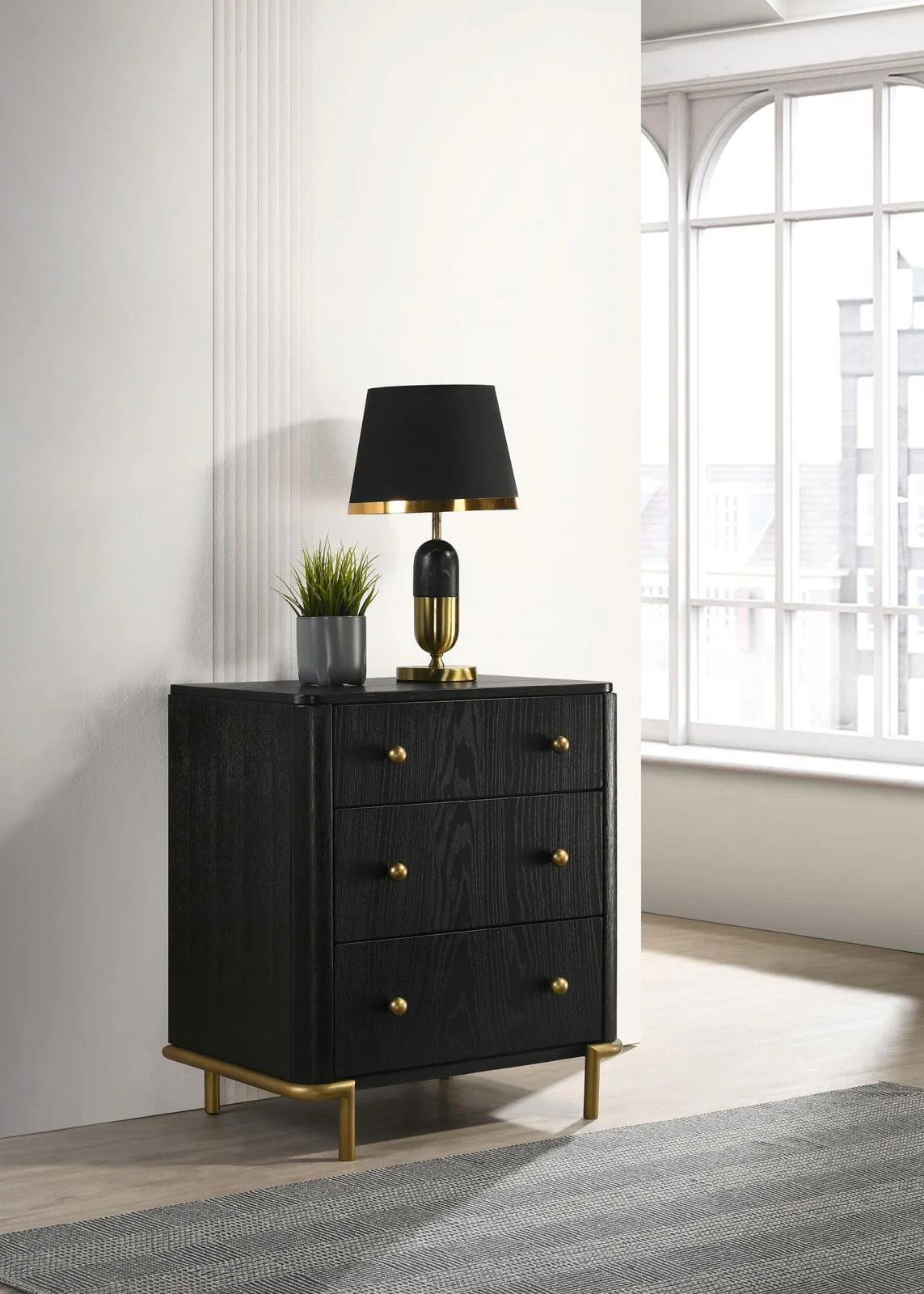 Arini 3 Drawer Nightstand Bedide Table With Usb Outlet Black - Image 2