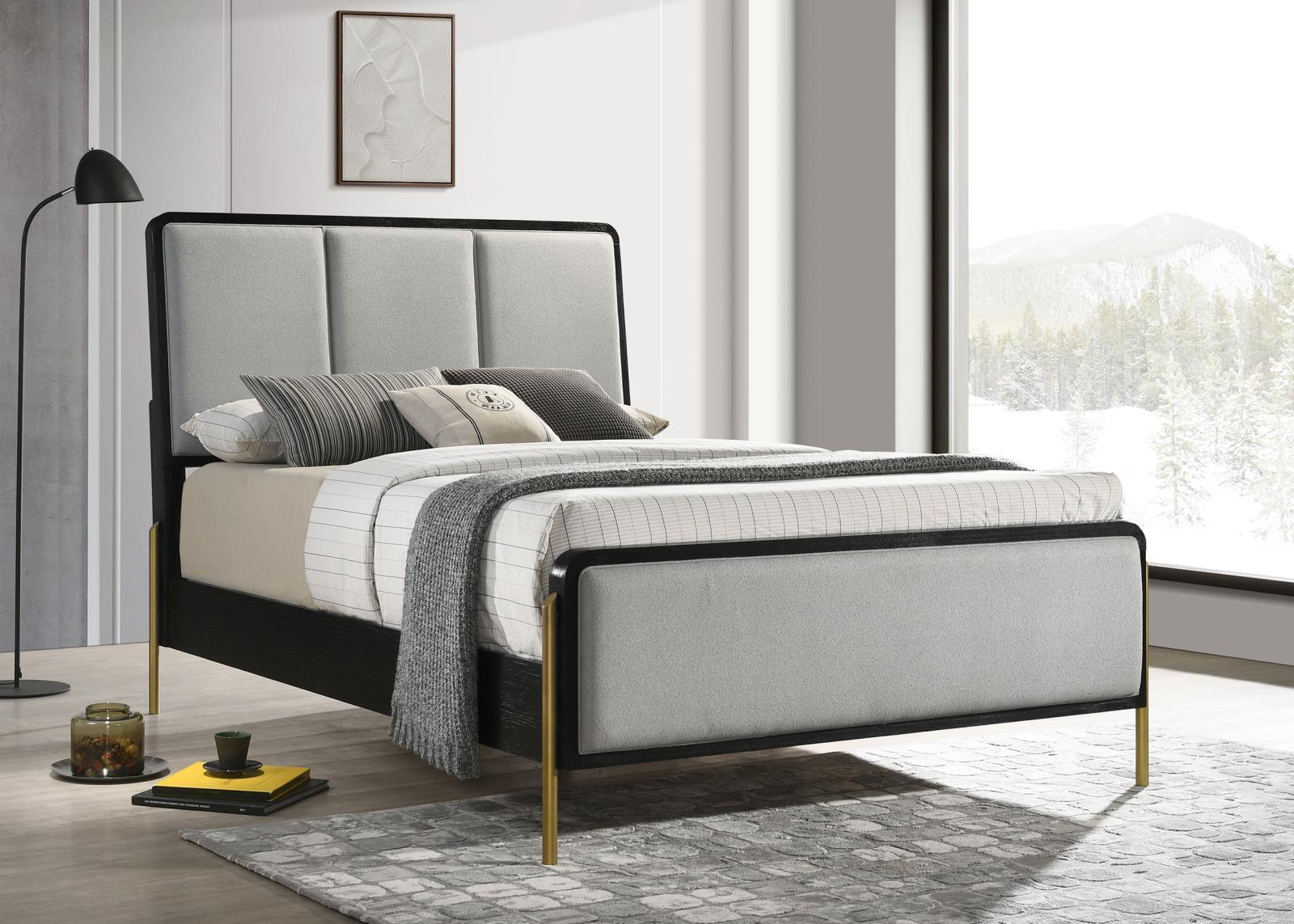Arini King Bed With Upholstered Headboard Black Grey - Image 1