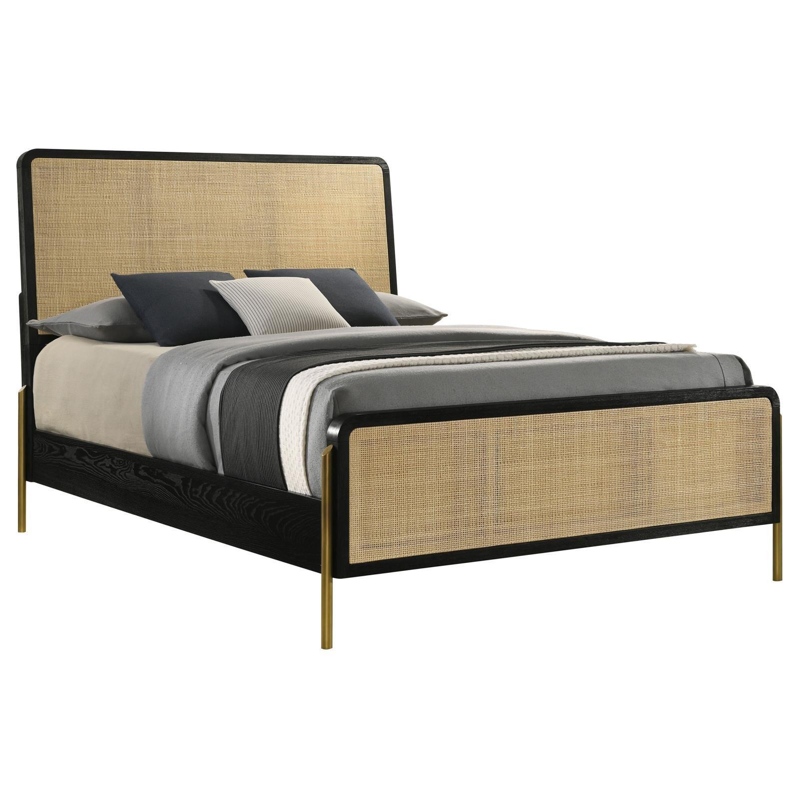 Arini King Bed With Woven Rattan Headboard Black Natural - Image 2
