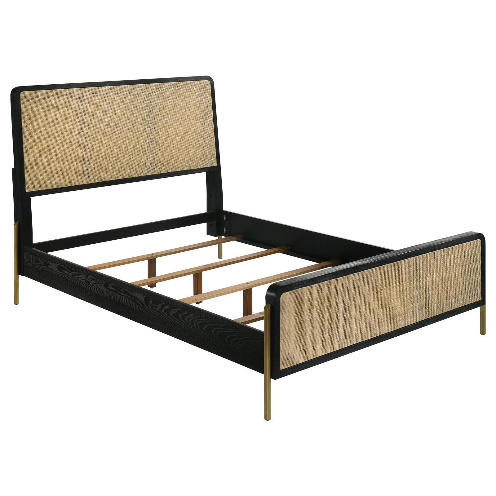 Arini Queen Bed With Woven Rattan Headboard Black Natural - Image 3