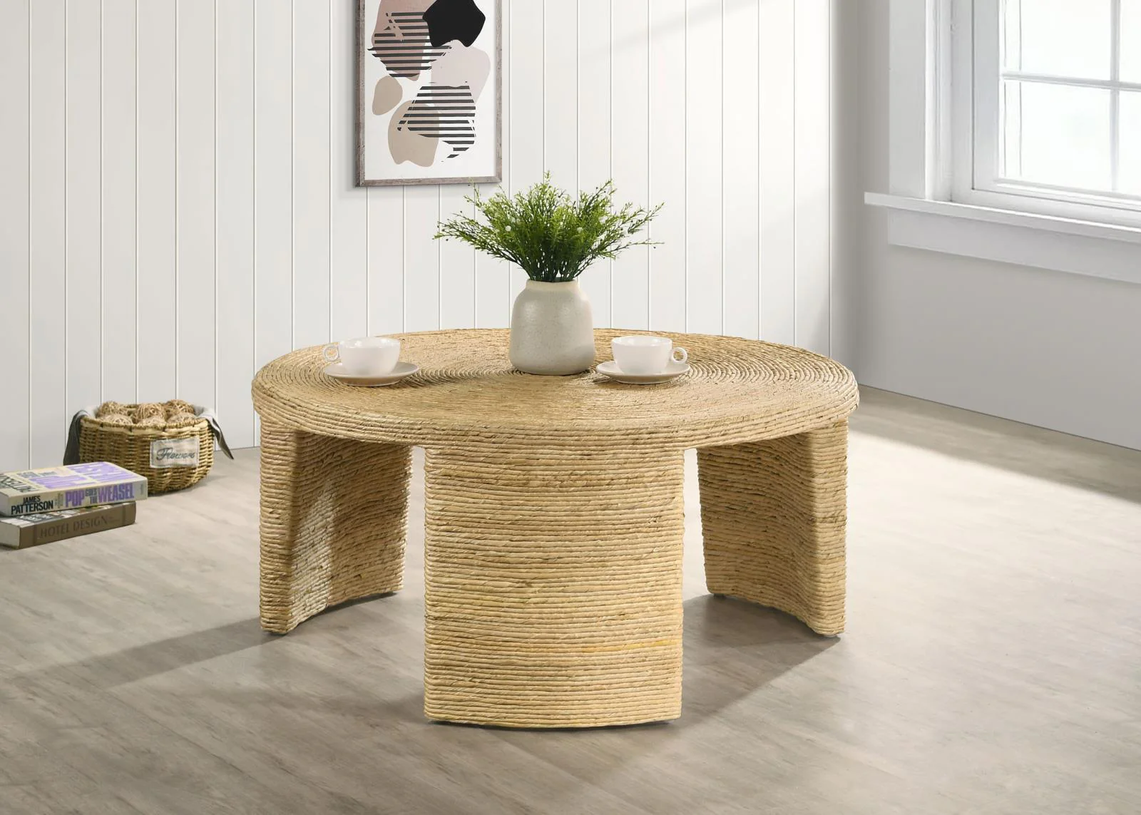 Artina Woven Rattan Round Coffee Table Natural Brown - Image 2