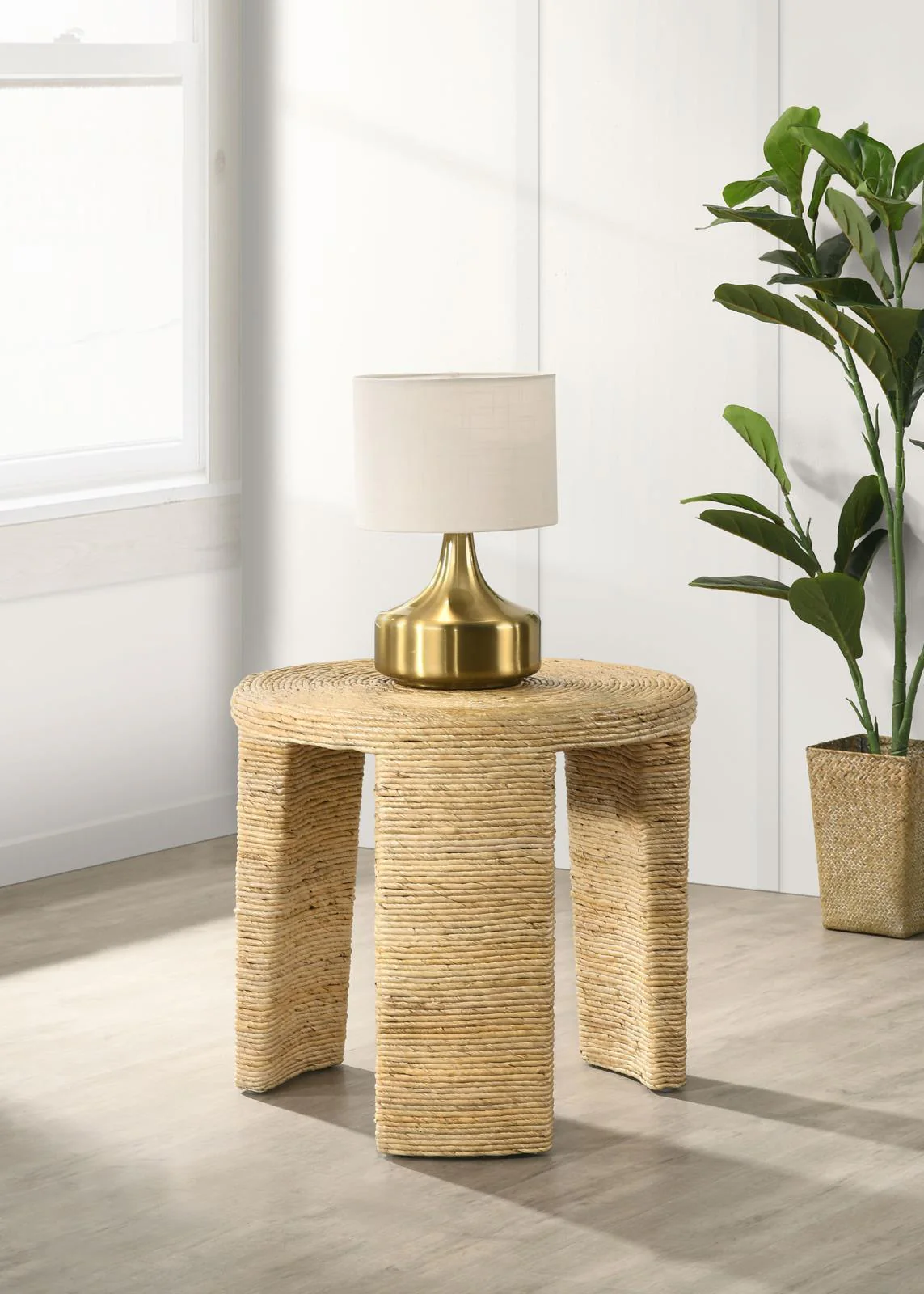 Artina Woven Rattan Round End Table Natural Brown - Image 2
