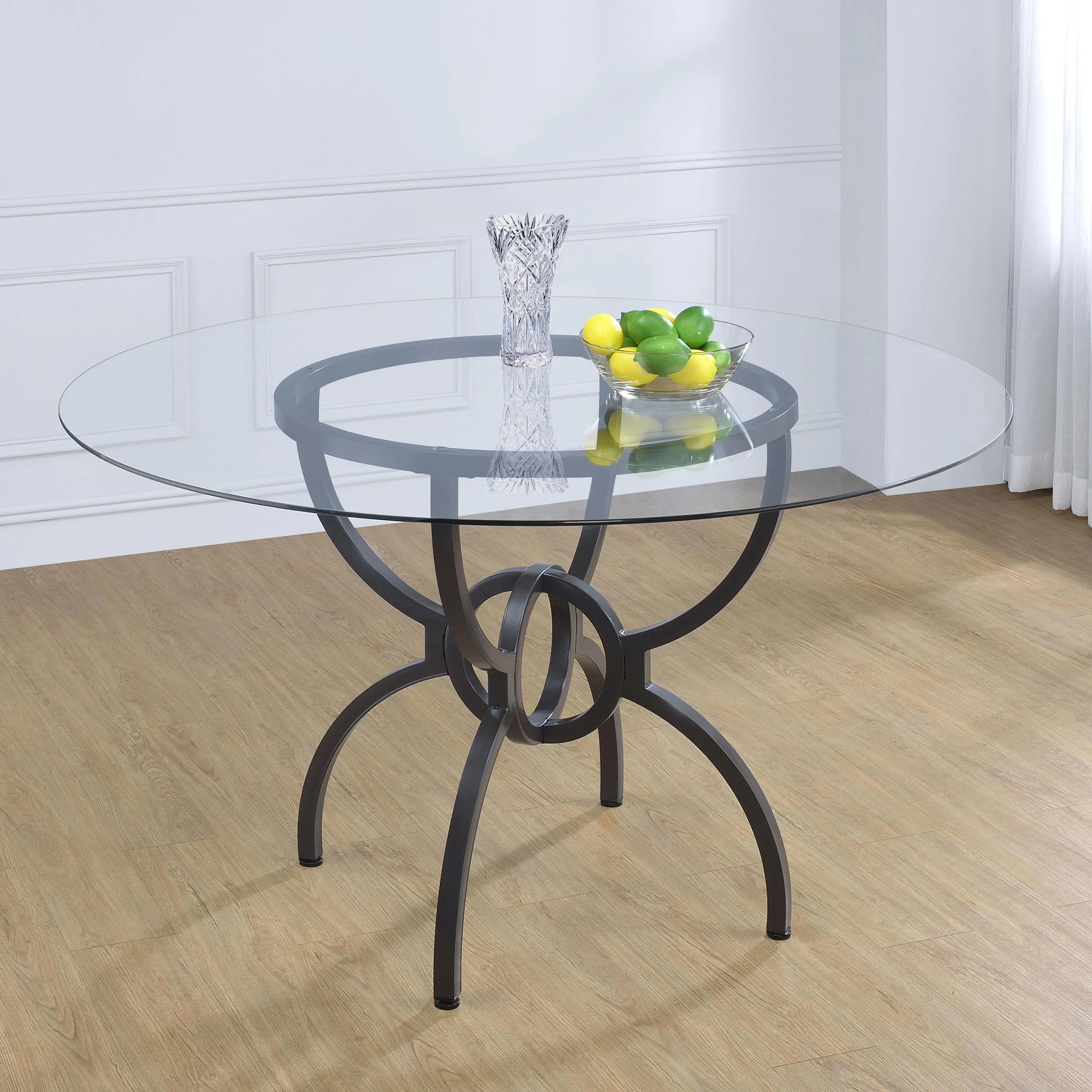 Aviano Round 48 inch Glass Top Metal Dining Table Gunmetal - Image 2