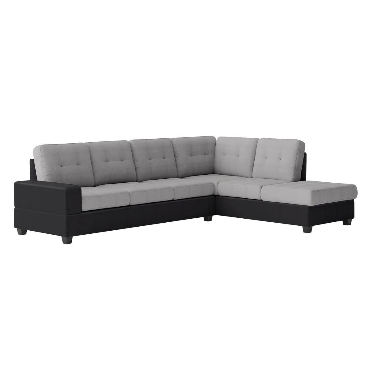 Gray Black Fabric Tufted Ottoman Sectional - Image 2