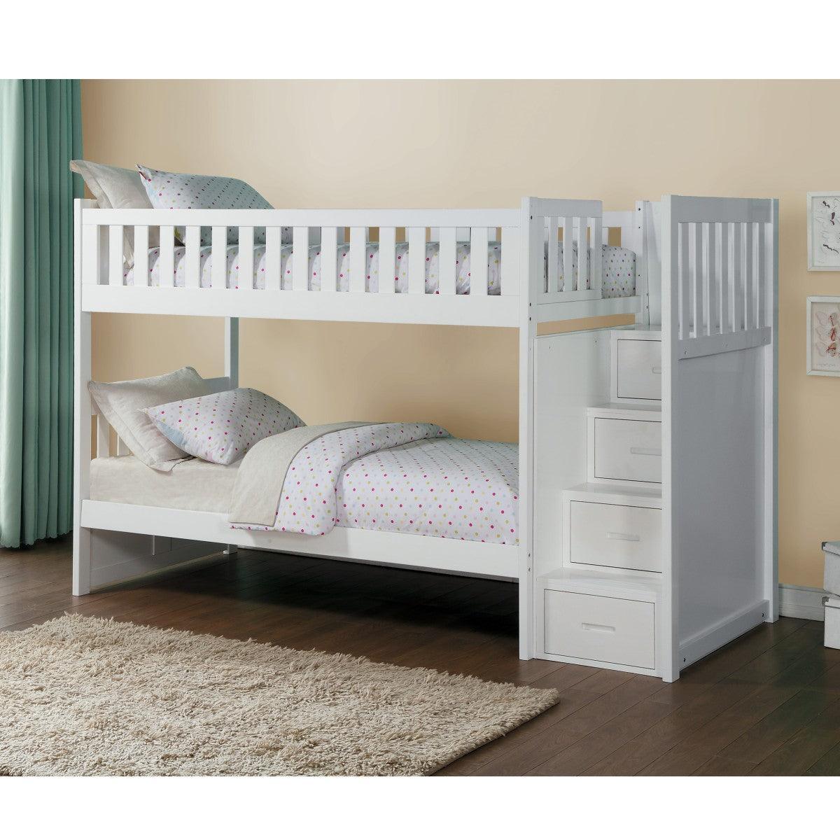 Galen White Twin Over Twin Step Bunk Bed