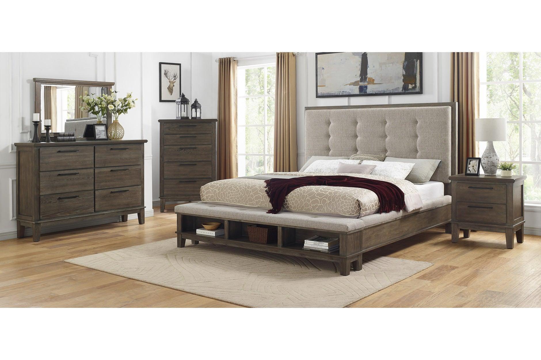 Gray Fabric Tufted Shelves Bedroom Set - Image 1