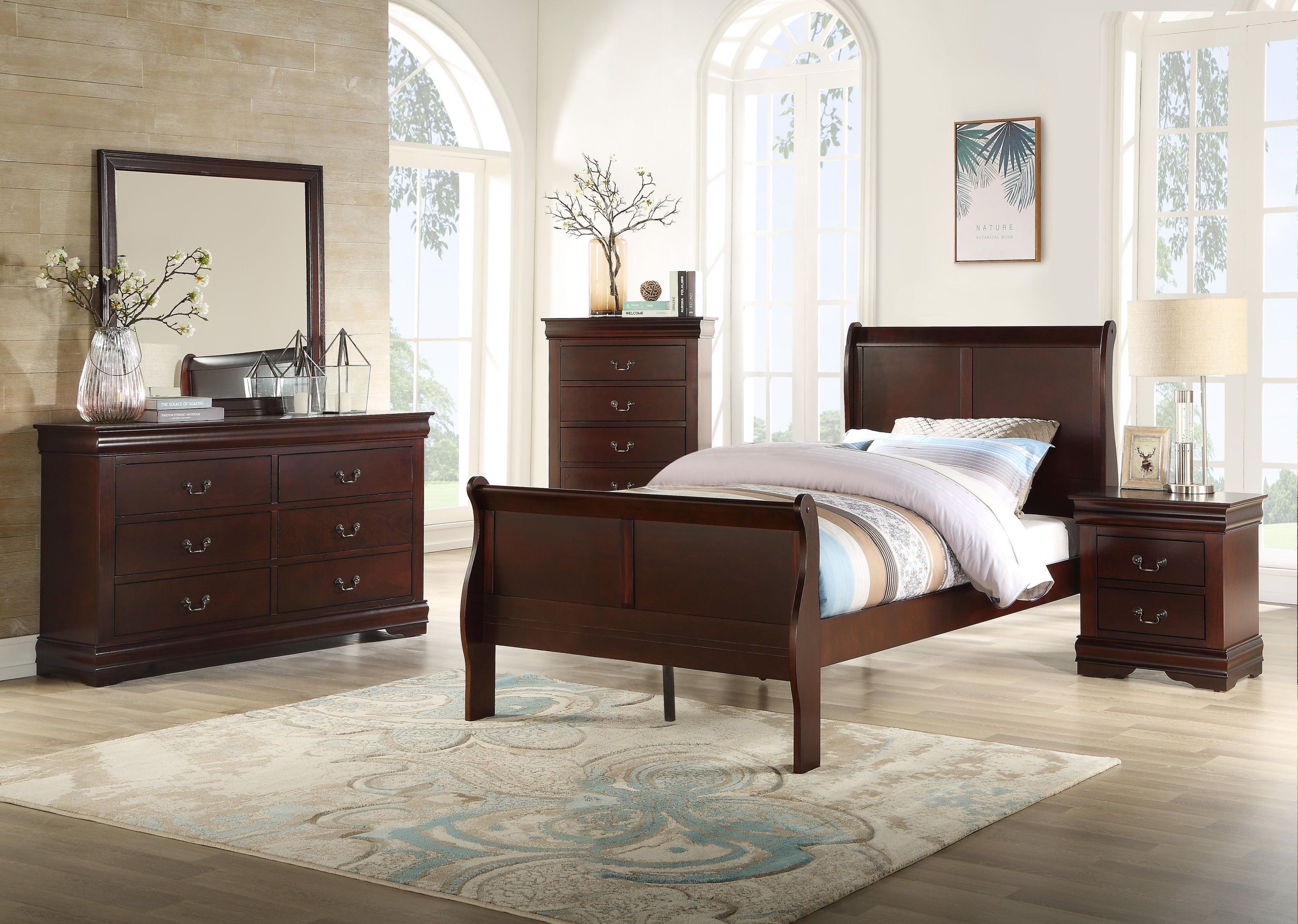 Louis Philip Cherry Sleigh Queen Bed - Image 3