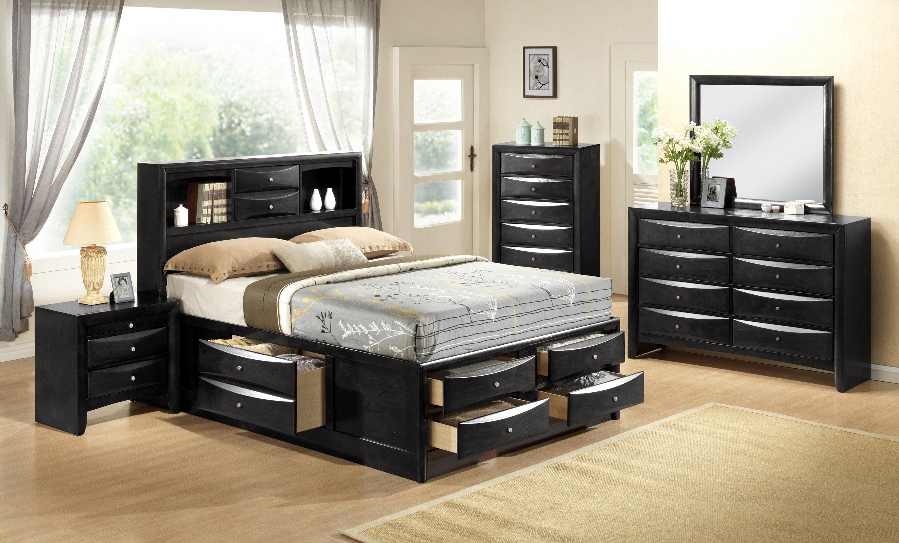Emily Black Durable Bookcase Storage Platform King Bed - Image 2