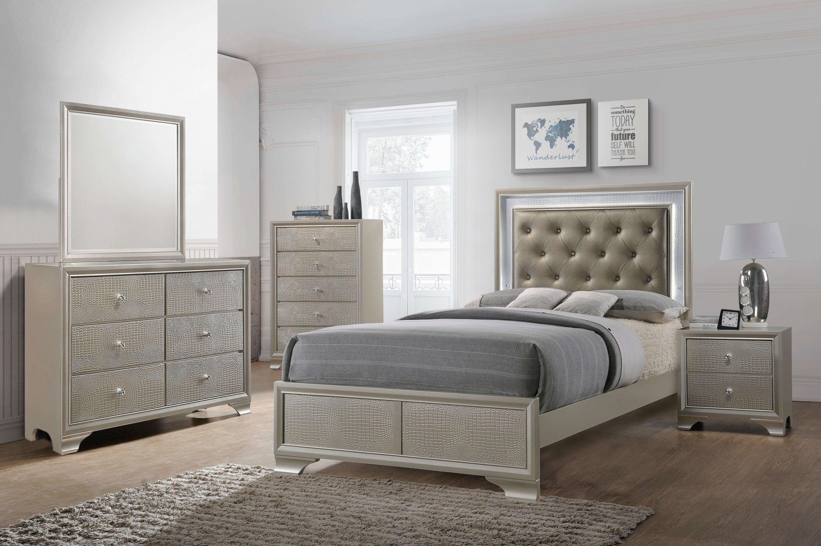Lyssa Champagne LED Upholstered Tufted Panel Twin Bed - Image 2