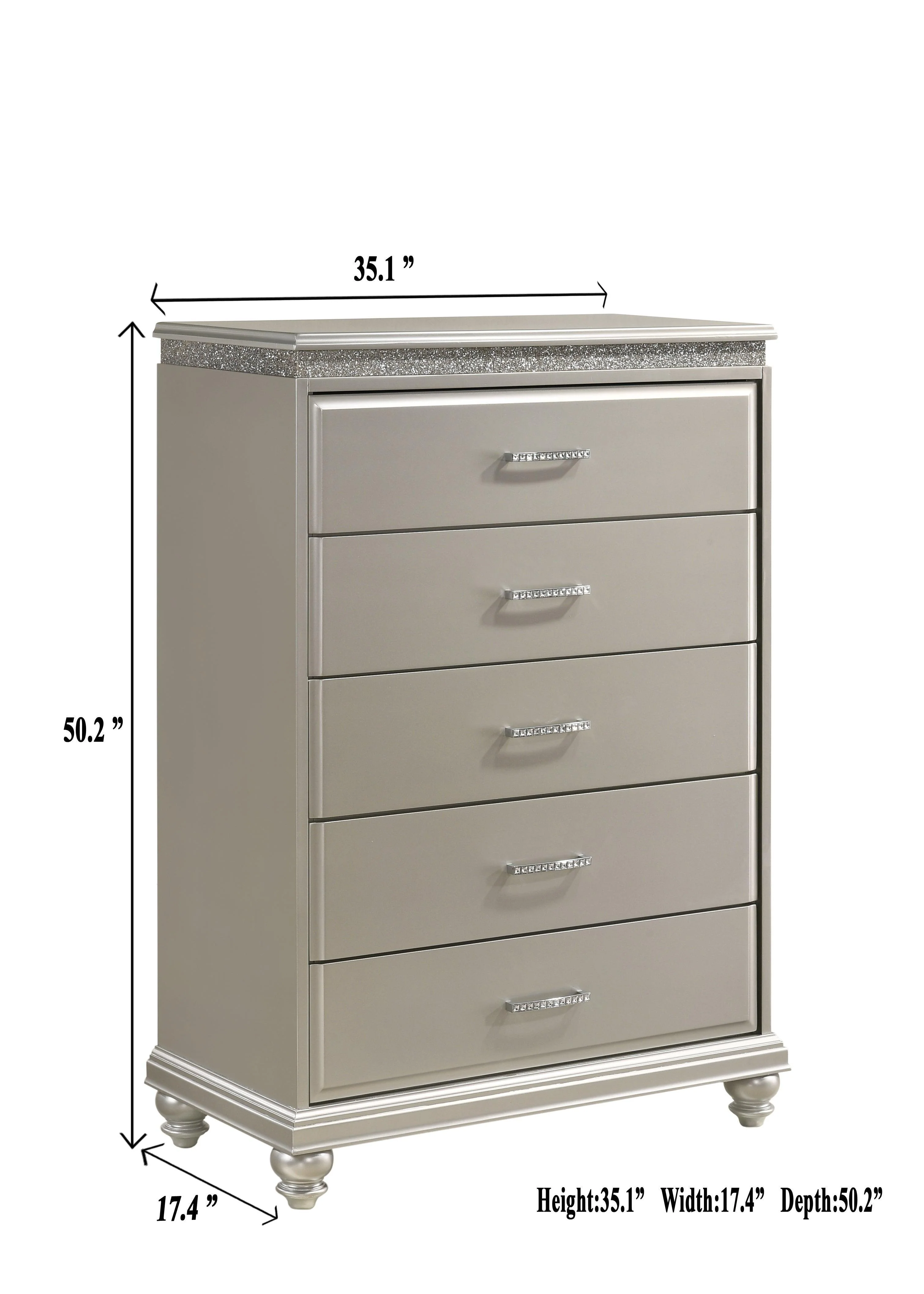 Valiant Chest Champagne Silver Faux 5 Drawers - Image 2