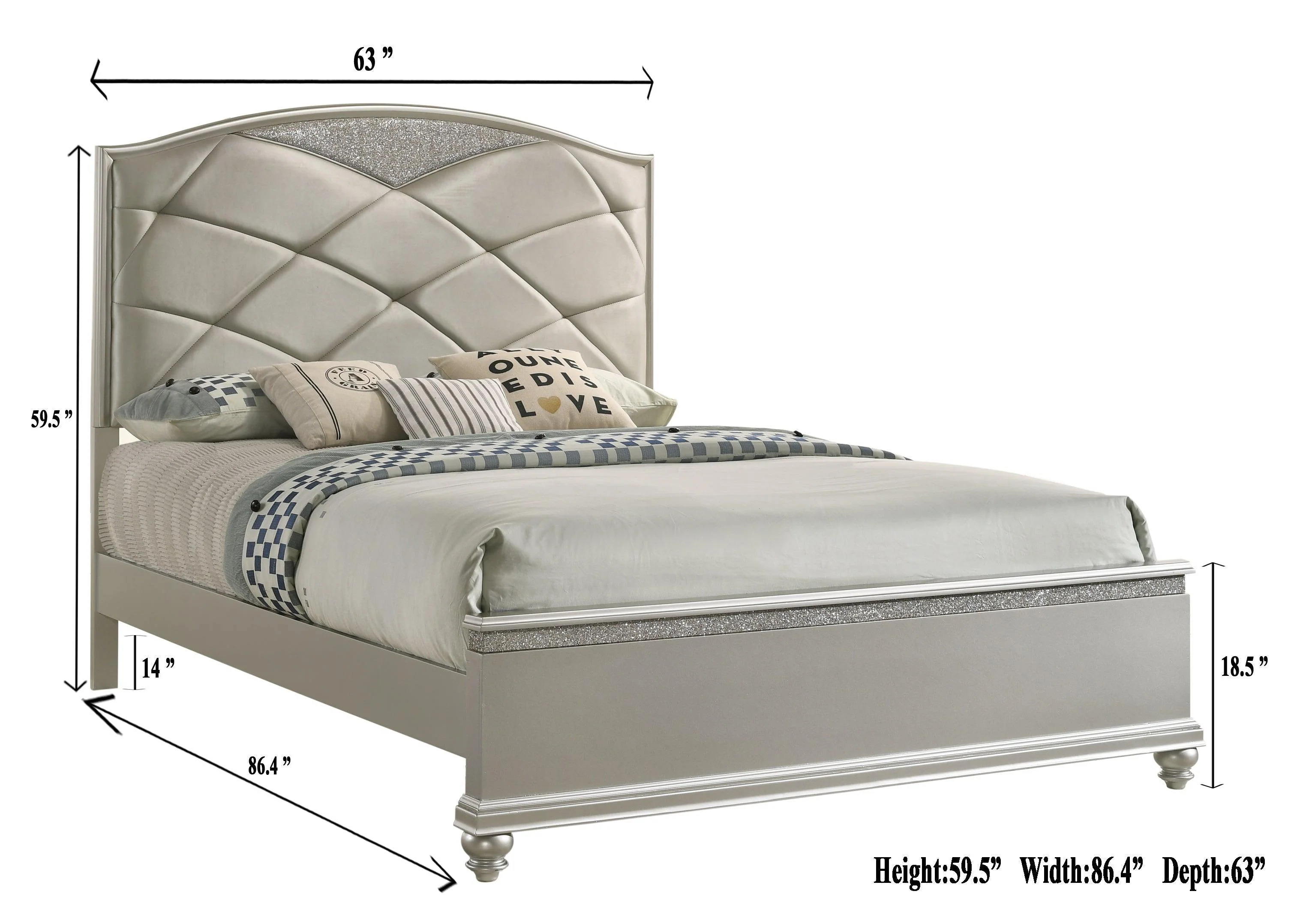 Valiant Champagne Silver Faux Leather Upholstered Tufted Panel Bedroom Set - Image 3