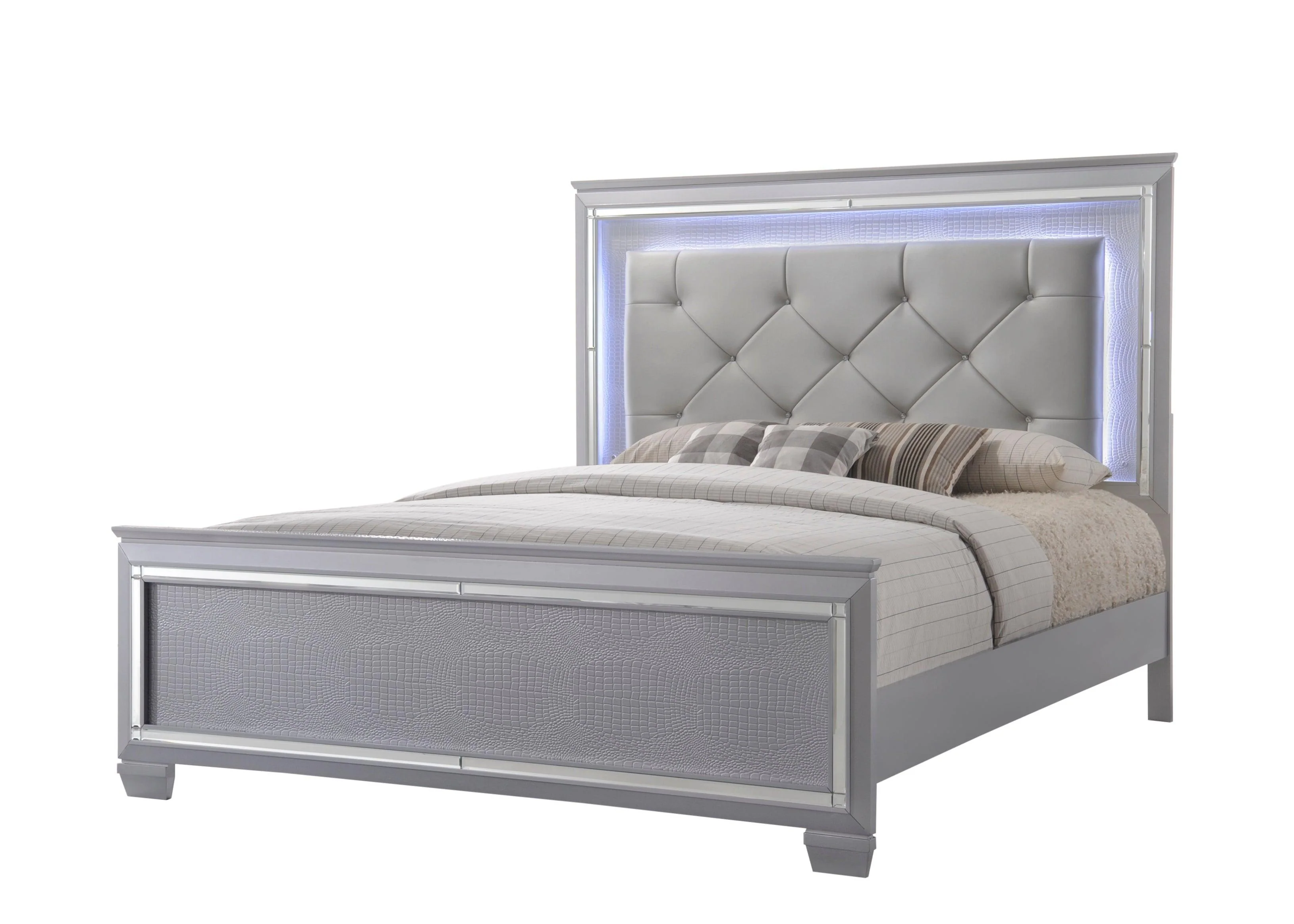 Lillian Silver LED Upholstered Tufted Panel Bedroom Set - Image 2