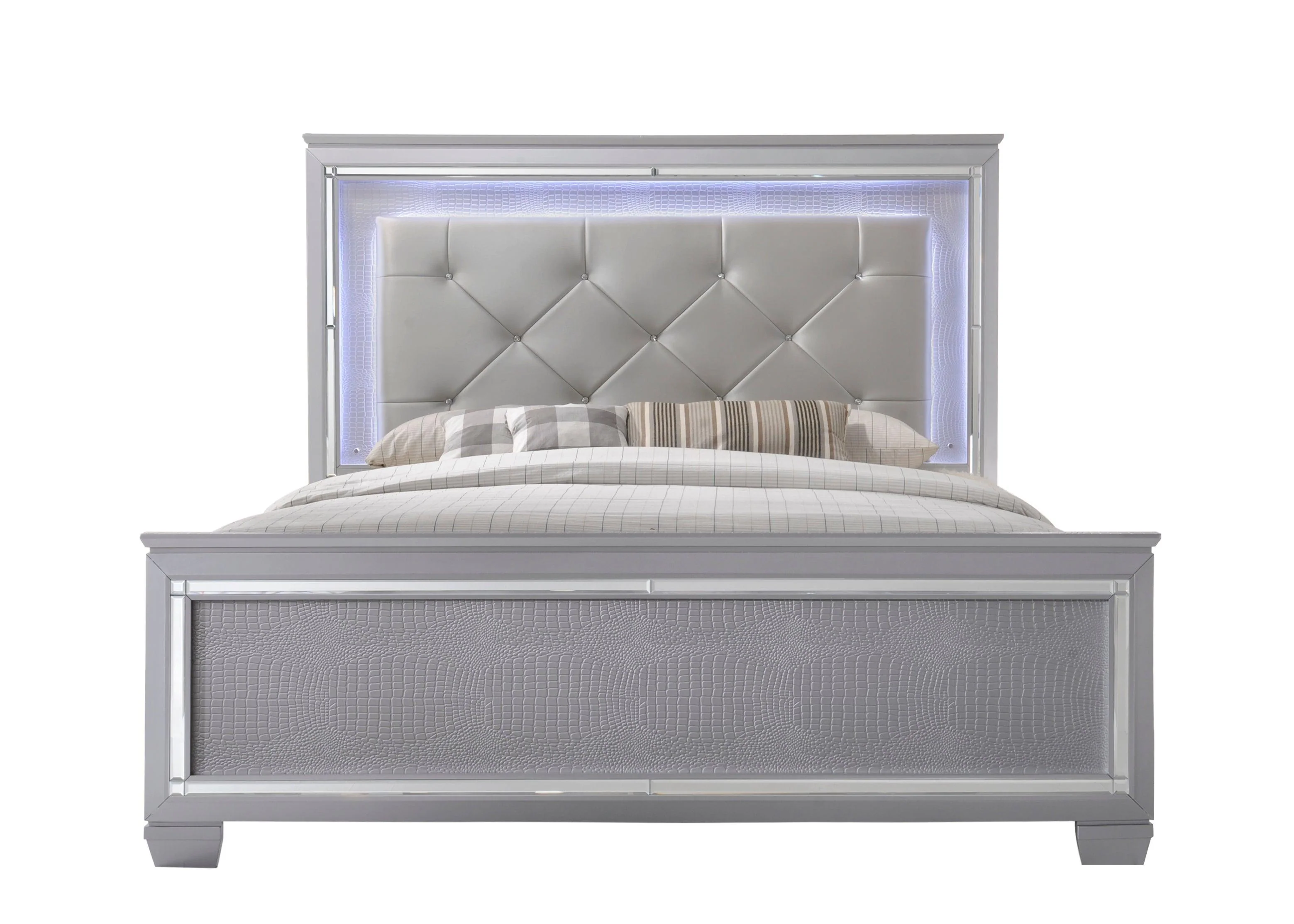Lillian Silver LED Upholstered Tufted Panel Bedroom Set - Image 3