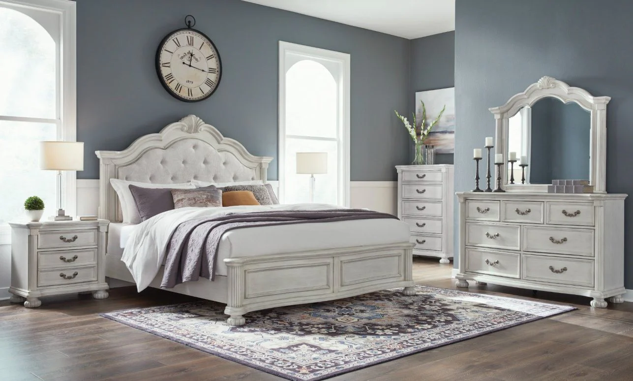 Montelaine Antique White Upholstered Panel Bedroom Set - Image 1