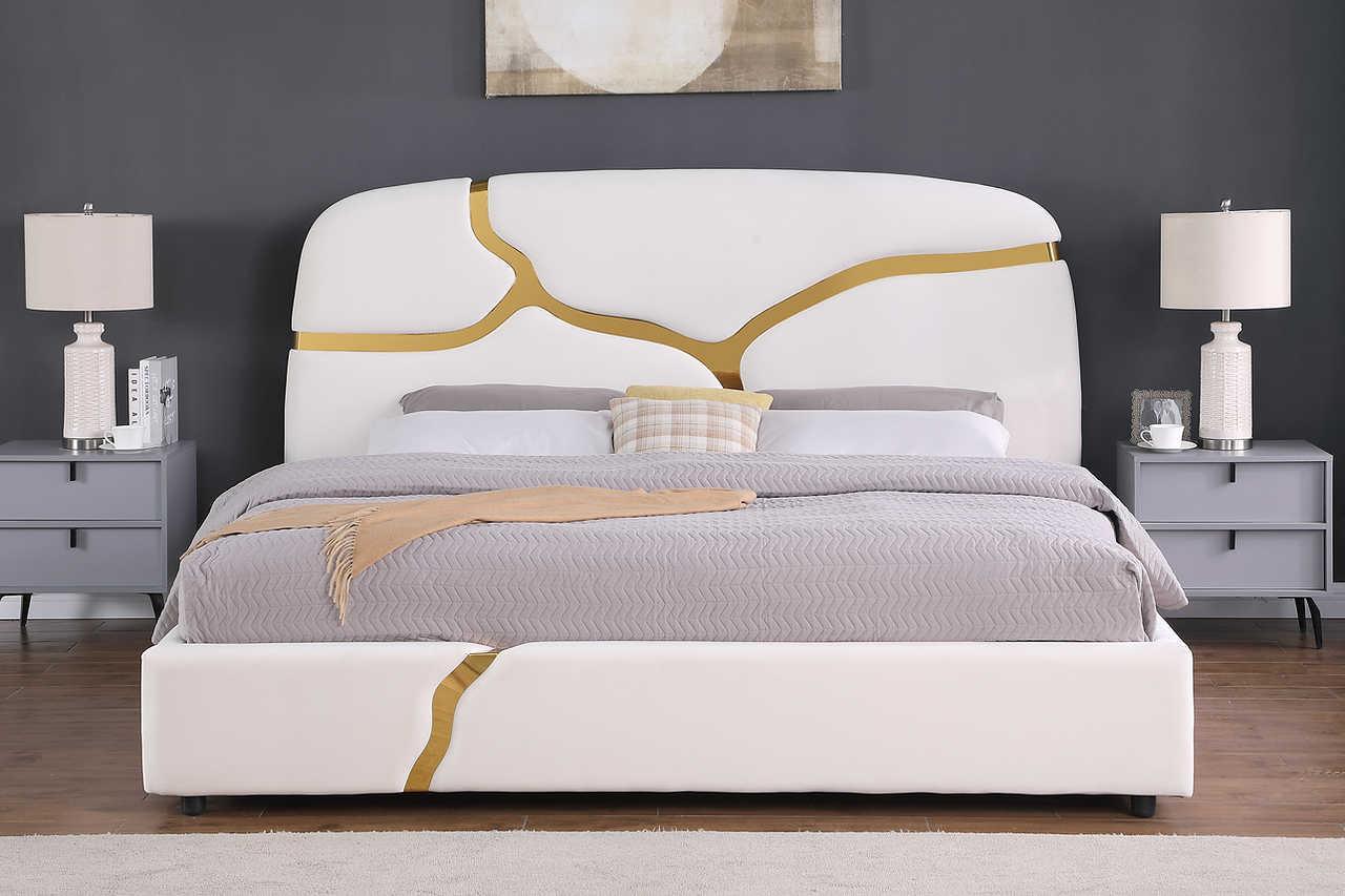 Milan White Gold Upholstered Platform King Bed - Image 1