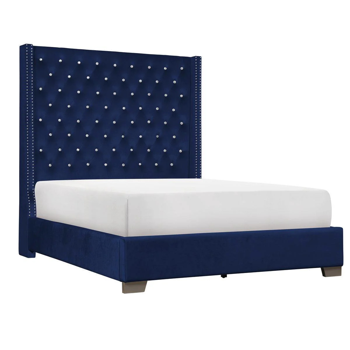 Jacklyn Blue Faux Leather Tufted Panel Queen Bed - Image 3