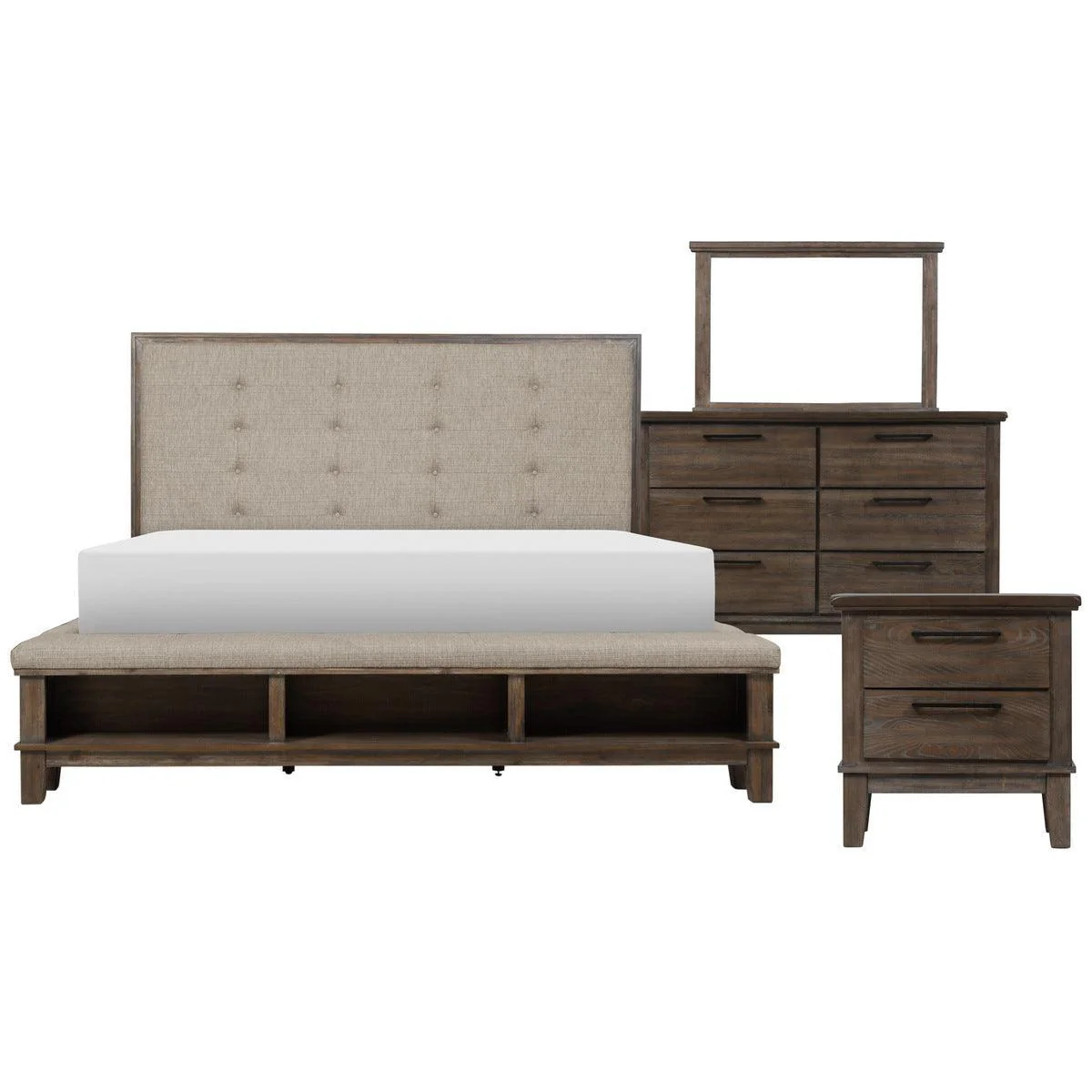 Gray Upholstered Tufted Panel Queen Bed - Image 1