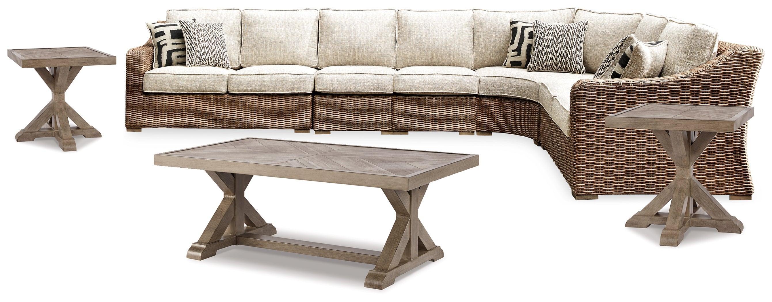 Beachcroft Beige 5-Piece Outdoor Sectional With Coffee Table And 2 End Tables - Image 2