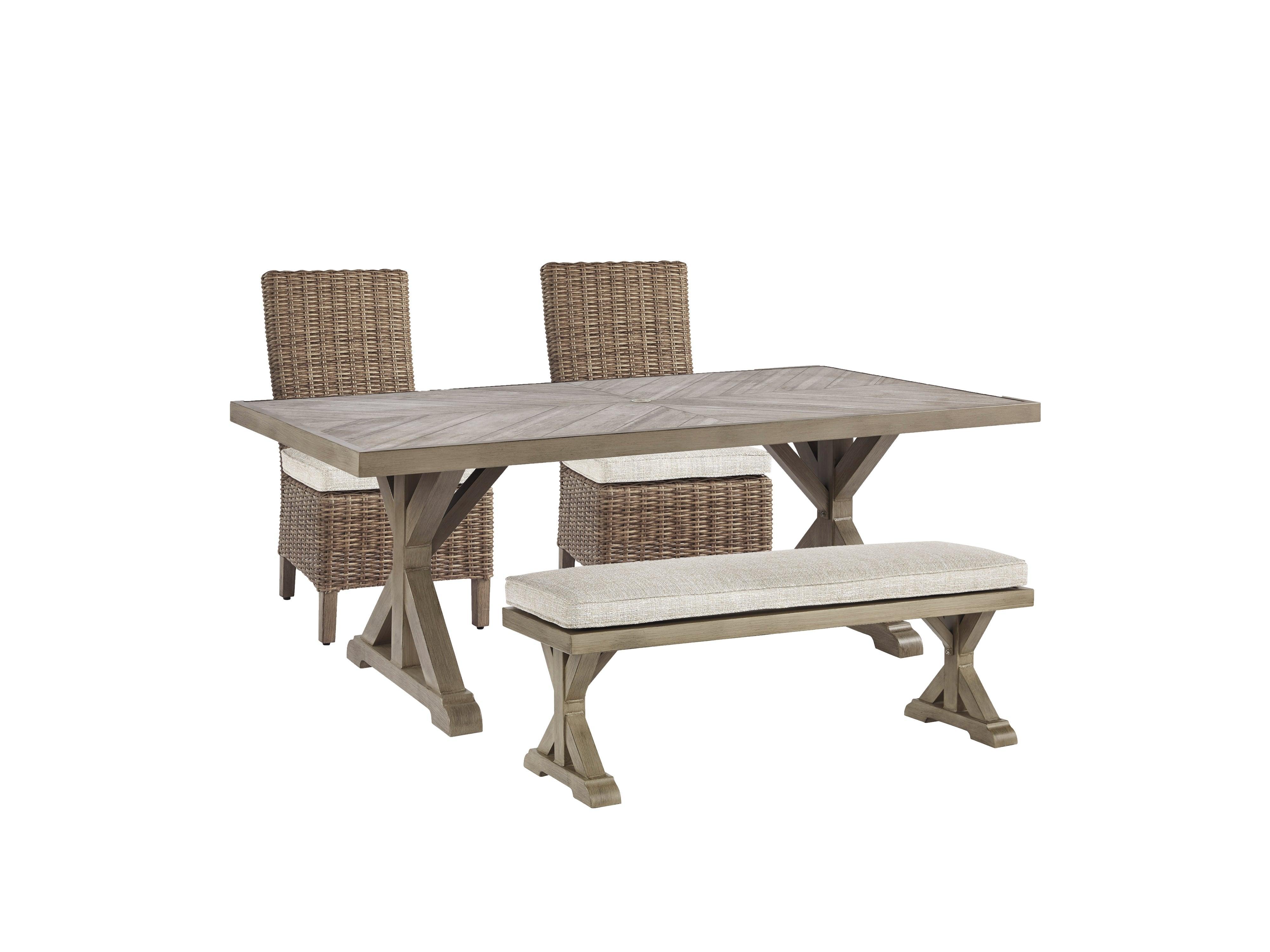 Beachcroft Beige Outdoor Dining Table And 2 Chairs Benches - Image 2