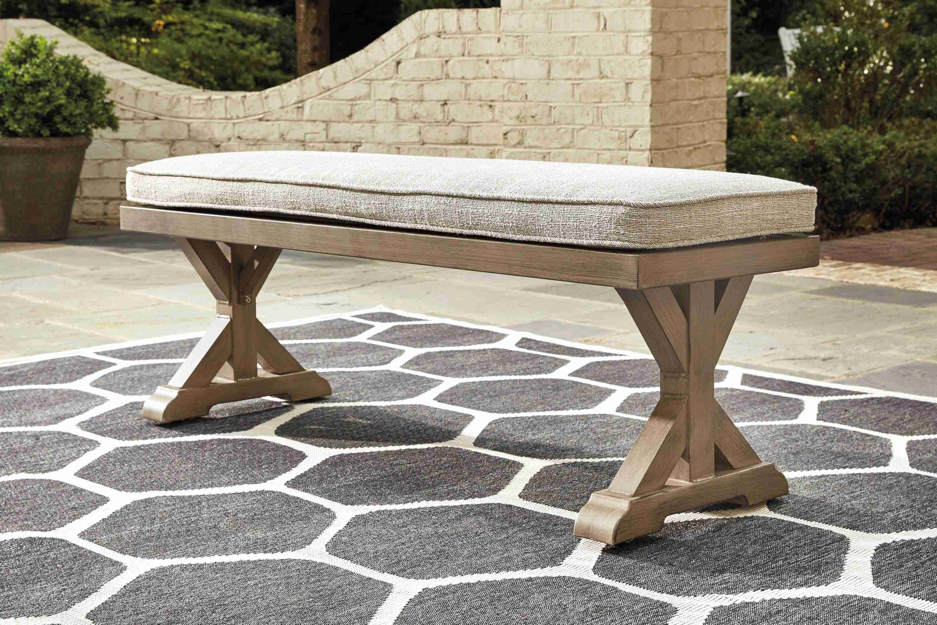 Beachcroft Beige Outdoor Dining Table And 2 Chairs Benches - Image 3